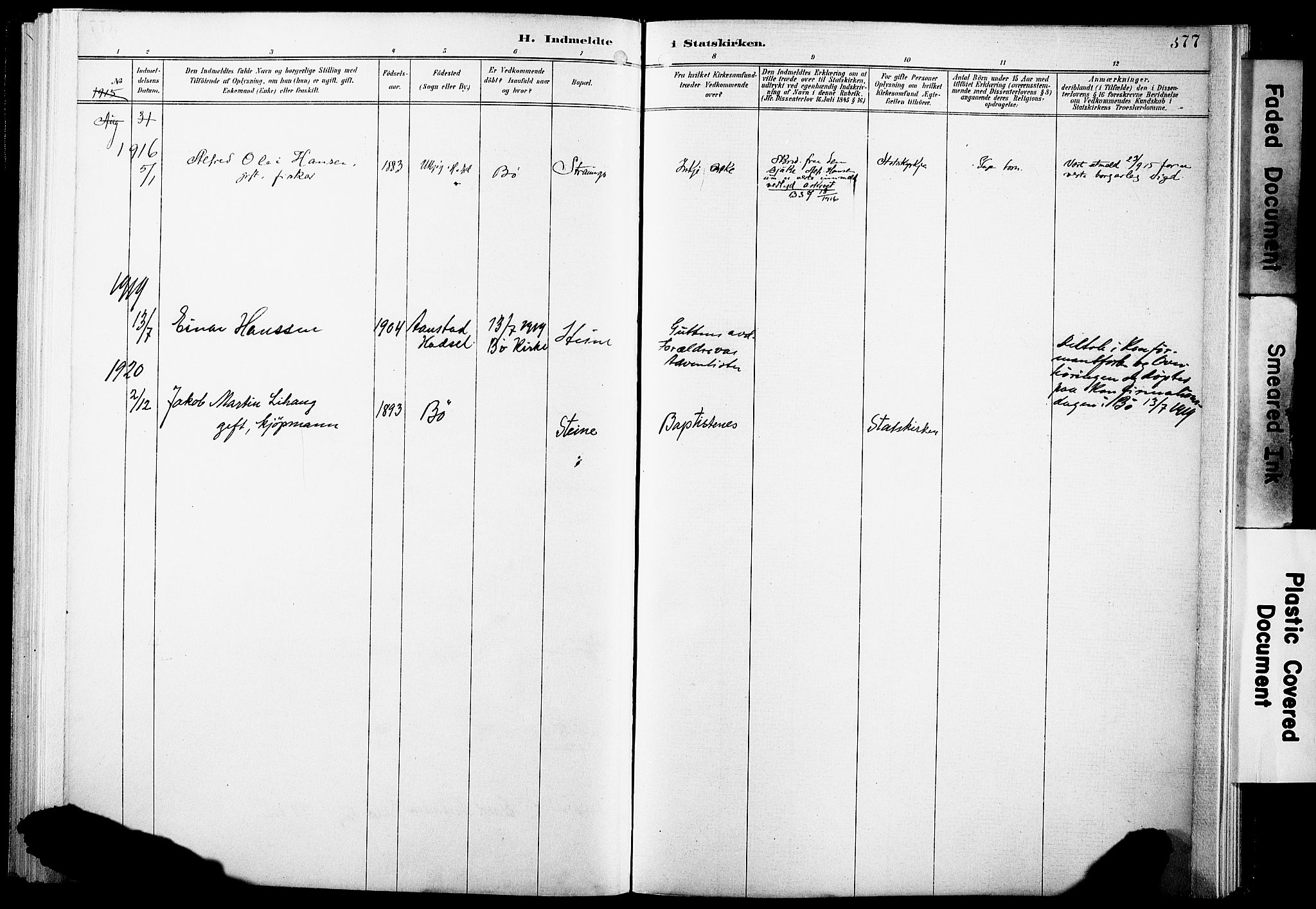 Ministerialprotokoller, klokkerbøker og fødselsregistre - Nordland, SAT/A-1459/891/L1305: Ministerialbok nr. 891A10, 1895-1921, s. 377