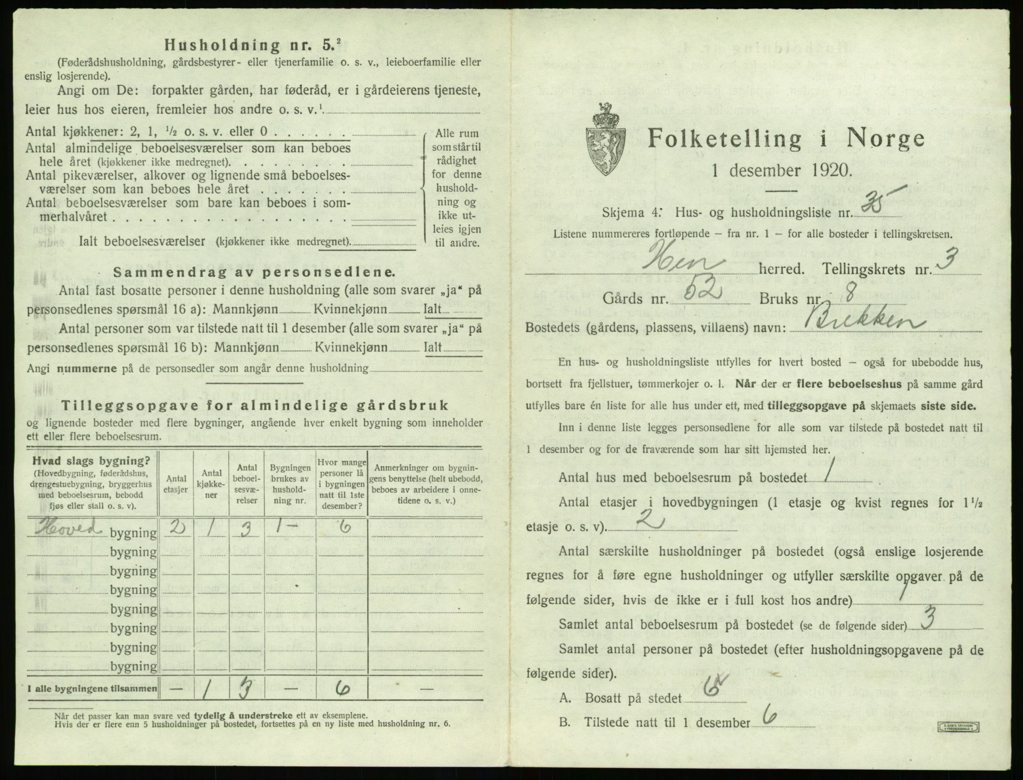 SAT, Folketelling 1920 for 1540 Hen herred, 1920, s. 286