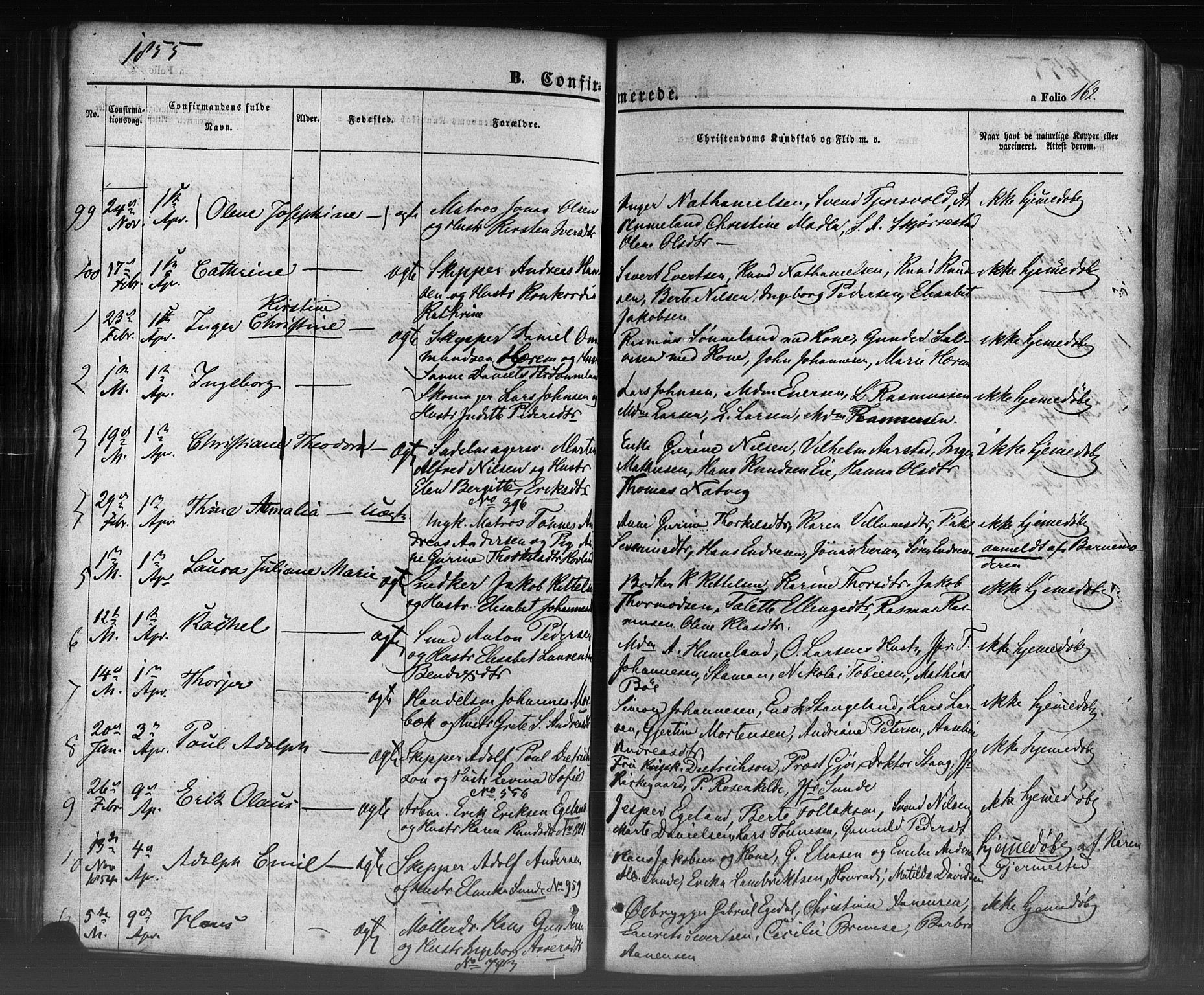 Domkirken sokneprestkontor, AV/SAST-A-101812/001/30/30BB/L0009: Klokkerbok nr. B 9, 1850-1858, s. 162