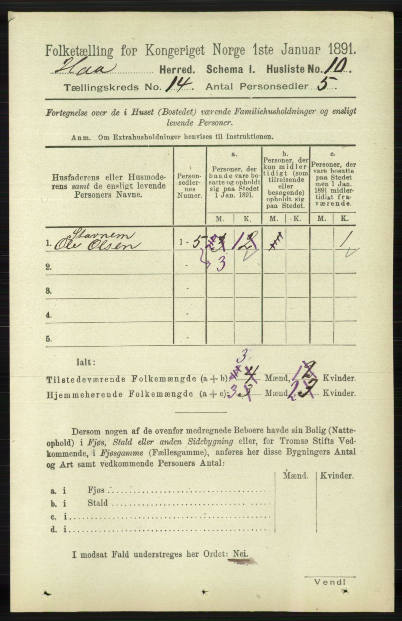 RA, Folketelling 1891 for 1119 Hå herred, 1891, s. 3330