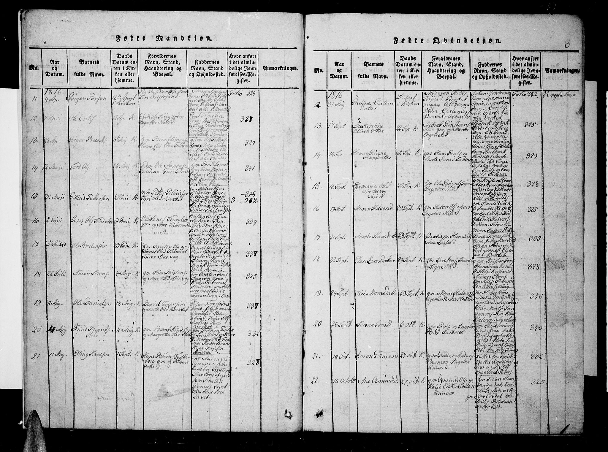 Søndeled sokneprestkontor, AV/SAK-1111-0038/F/Fb/L0002: Klokkerbok nr. B 2, 1816-1839, s. 3