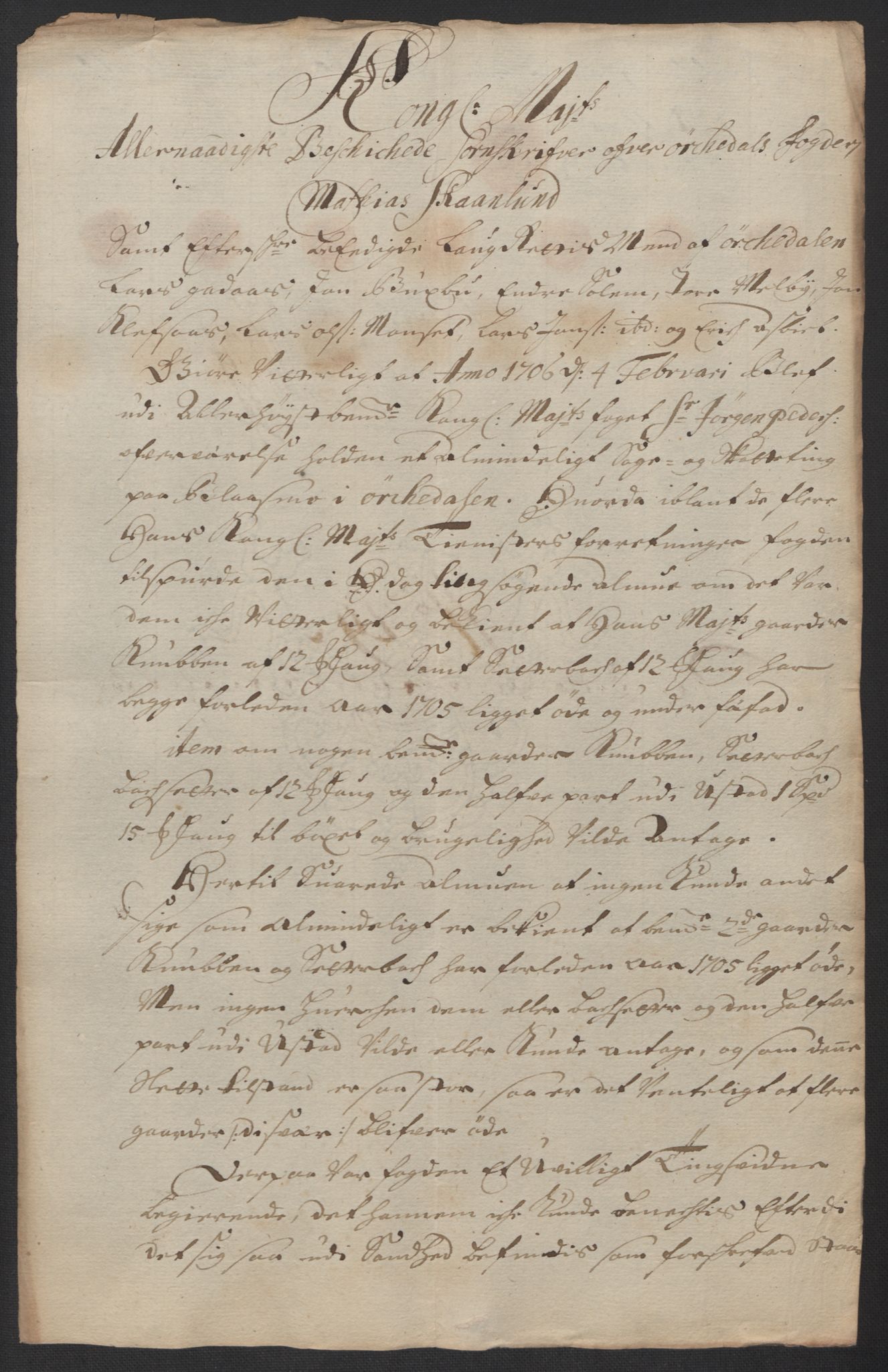 Rentekammeret inntil 1814, Reviderte regnskaper, Fogderegnskap, RA/EA-4092/R60/L3955: Fogderegnskap Orkdal og Gauldal, 1705, s. 241