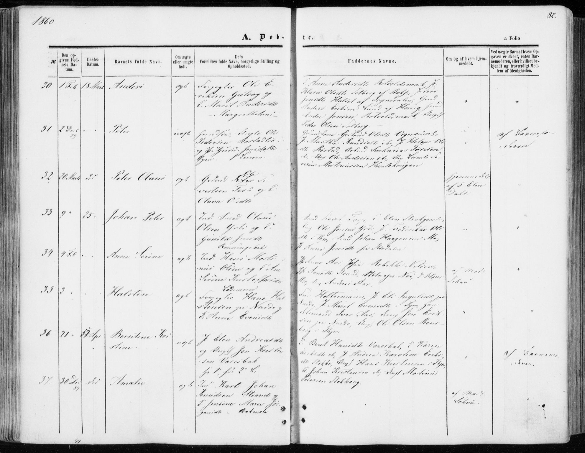 Ministerialprotokoller, klokkerbøker og fødselsregistre - Sør-Trøndelag, AV/SAT-A-1456/606/L0292: Ministerialbok nr. 606A07, 1856-1865, s. 82