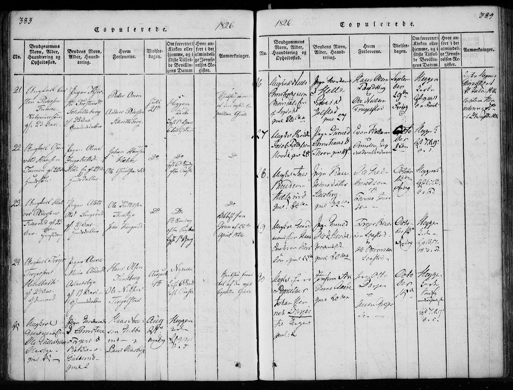 Modum kirkebøker, AV/SAKO-A-234/F/Fa/L0005: Ministerialbok nr. 5, 1824-1841, s. 383-384