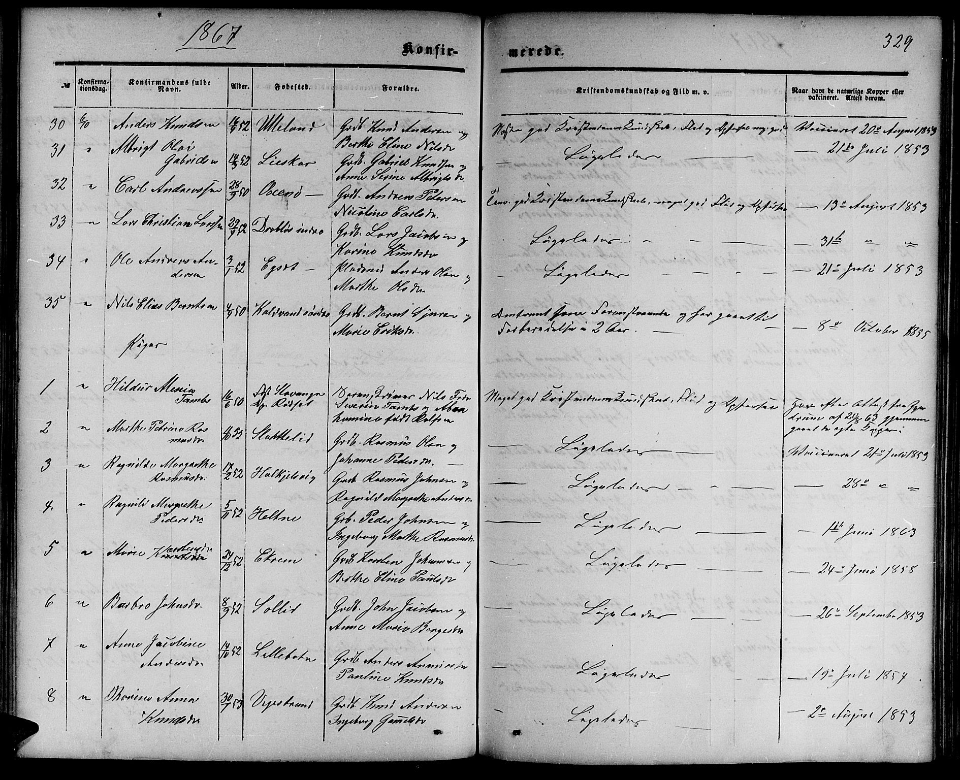 Ministerialprotokoller, klokkerbøker og fødselsregistre - Møre og Romsdal, SAT/A-1454/511/L0157: Klokkerbok nr. 511C03, 1864-1884, s. 329