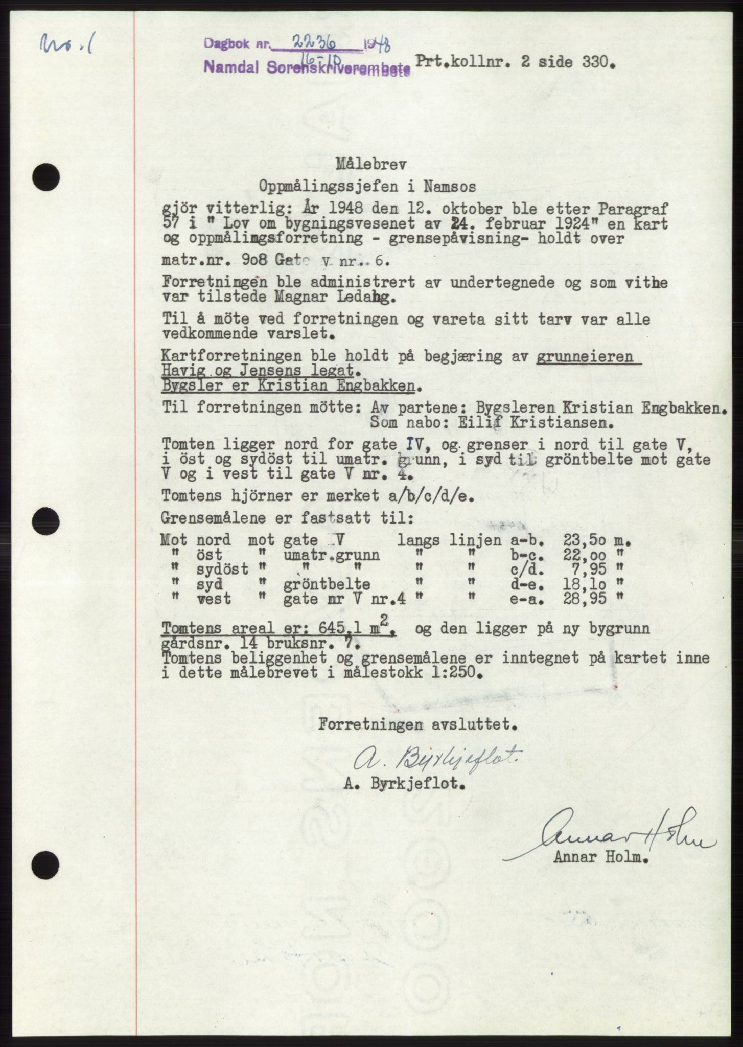 Namdal sorenskriveri, SAT/A-4133/1/2/2C: Pantebok nr. -, 1948-1948, Dagboknr: 2236/1948