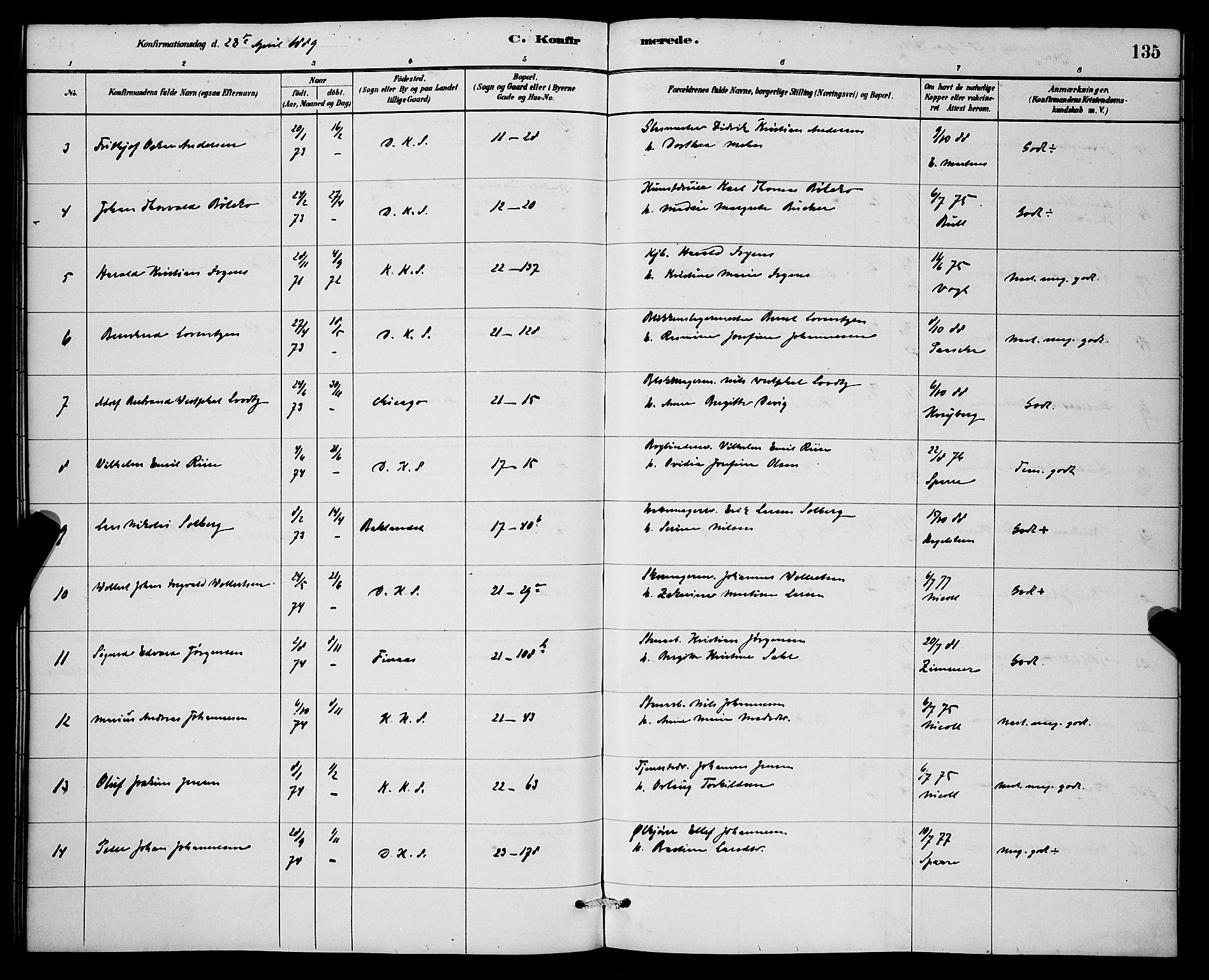 Korskirken sokneprestembete, AV/SAB-A-76101/H/Hab: Klokkerbok nr. C 3, 1880-1892, s. 135