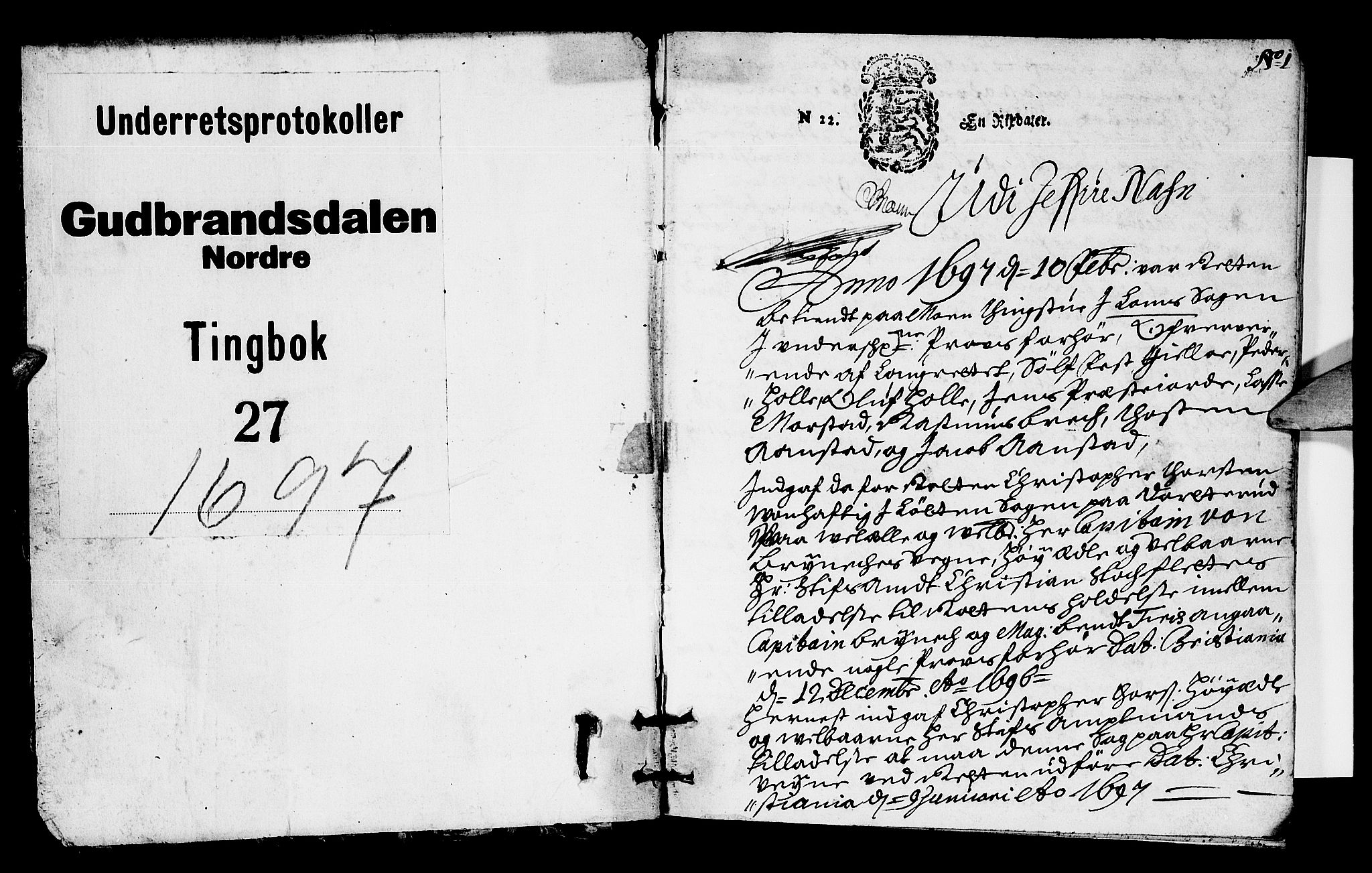 Sorenskriverier i Gudbrandsdalen, SAH/TING-036/G/Gb/Gba/L0026: Tingbok - Nord-Gudbrandsdal, 1697, s. 0b-1a