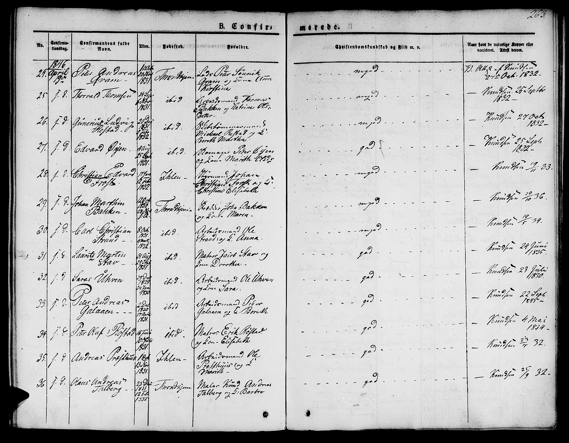 Ministerialprotokoller, klokkerbøker og fødselsregistre - Sør-Trøndelag, AV/SAT-A-1456/601/L0048: Ministerialbok nr. 601A16, 1840-1847, s. 263