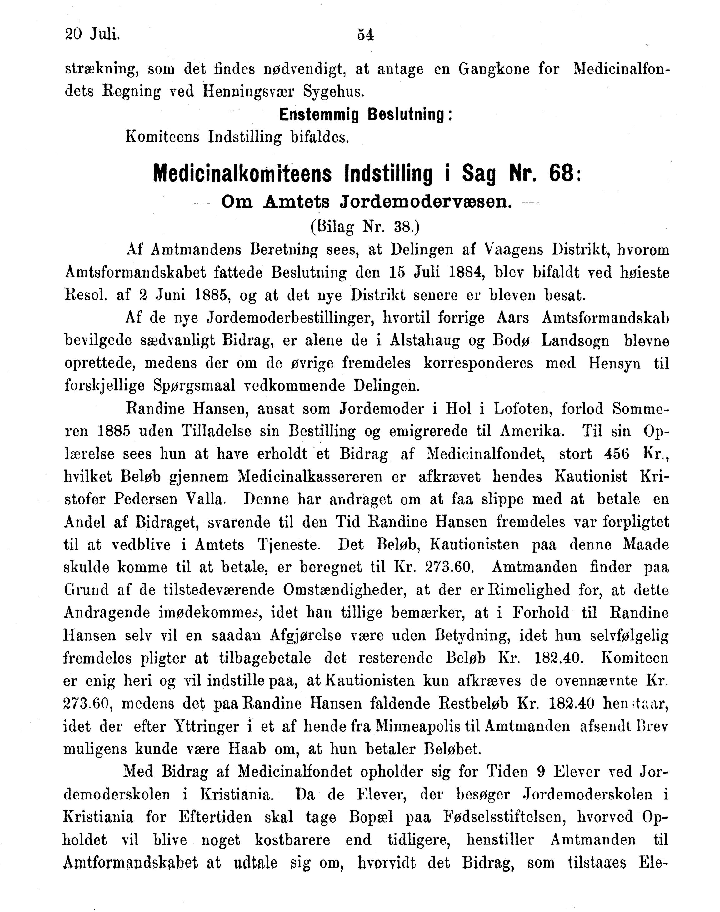 Nordland Fylkeskommune. Fylkestinget, AIN/NFK-17/176/A/Ac/L0015: Fylkestingsforhandlinger 1886-1890, 1886-1890