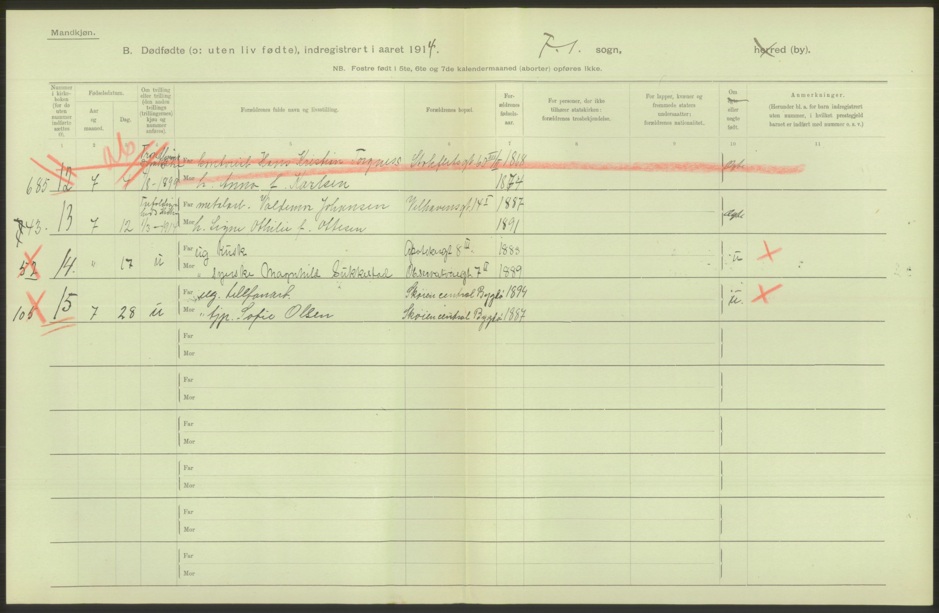 Statistisk sentralbyrå, Sosiodemografiske emner, Befolkning, AV/RA-S-2228/D/Df/Dfb/Dfbd/L0009: Kristiania: Døde, dødfødte, 1914, s. 132