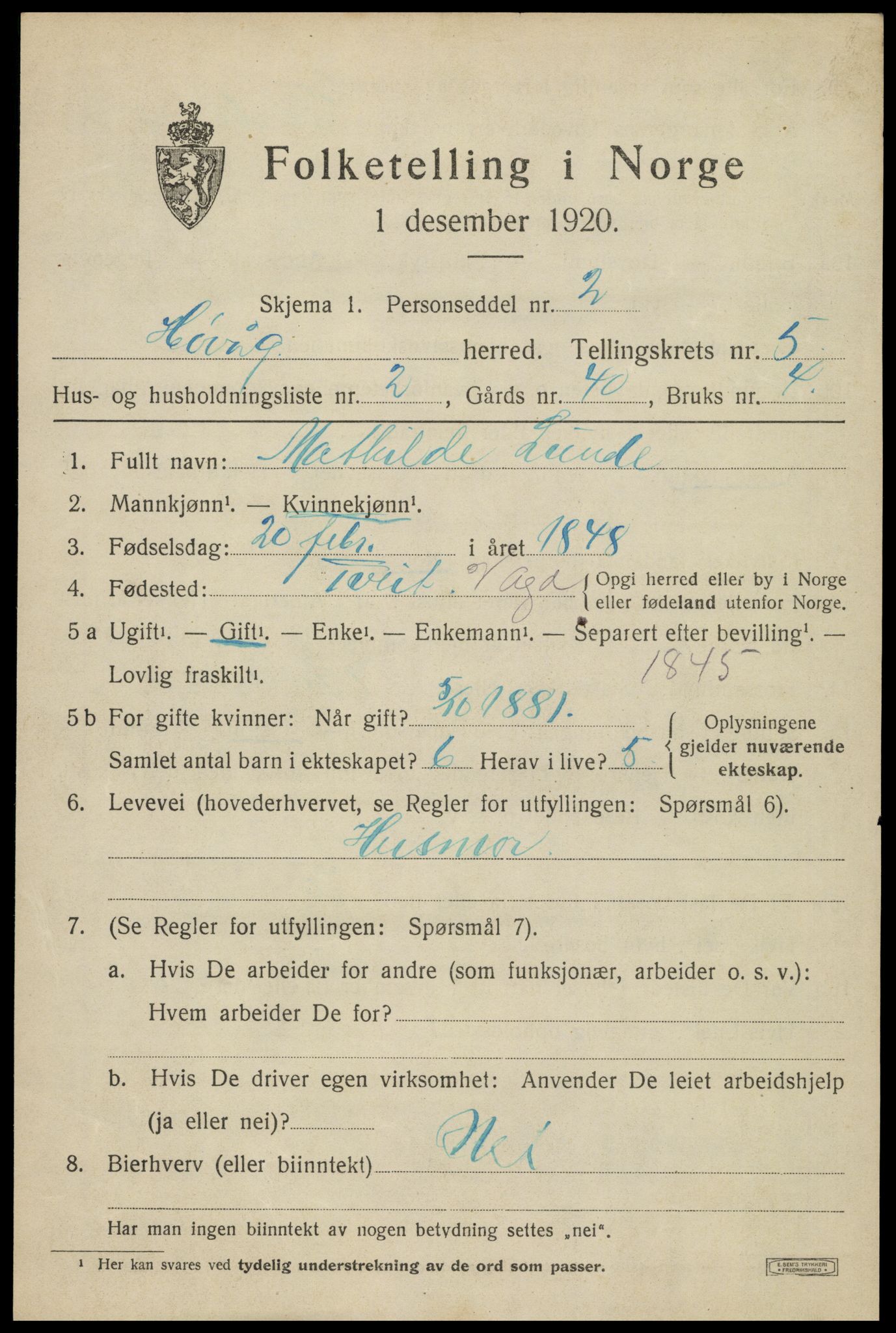 SAK, Folketelling 1920 for 0927 Høvåg herred, 1920, s. 2592