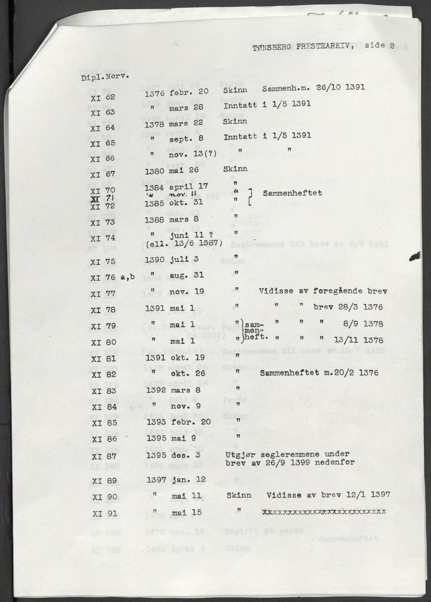 Riksarkivets diplomsamling, AV/RA-EA-5965/F15/L0022: Prestearkiv - Vestfold, 1573-1670, s. 3