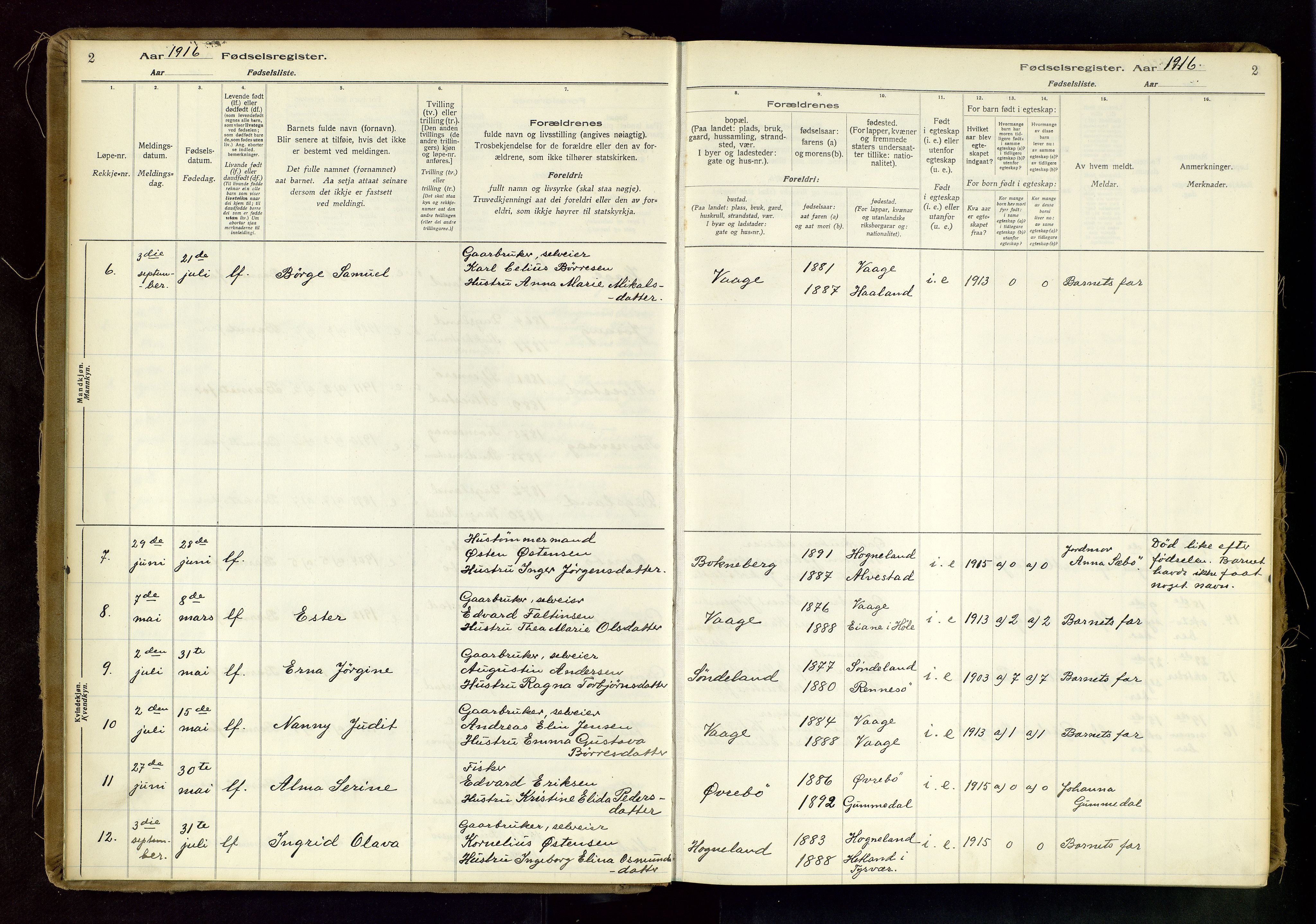 Tysvær sokneprestkontor, AV/SAST-A -101864/I/Id/L0003: Fødselsregister nr. 3, 1916-1982, s. 2