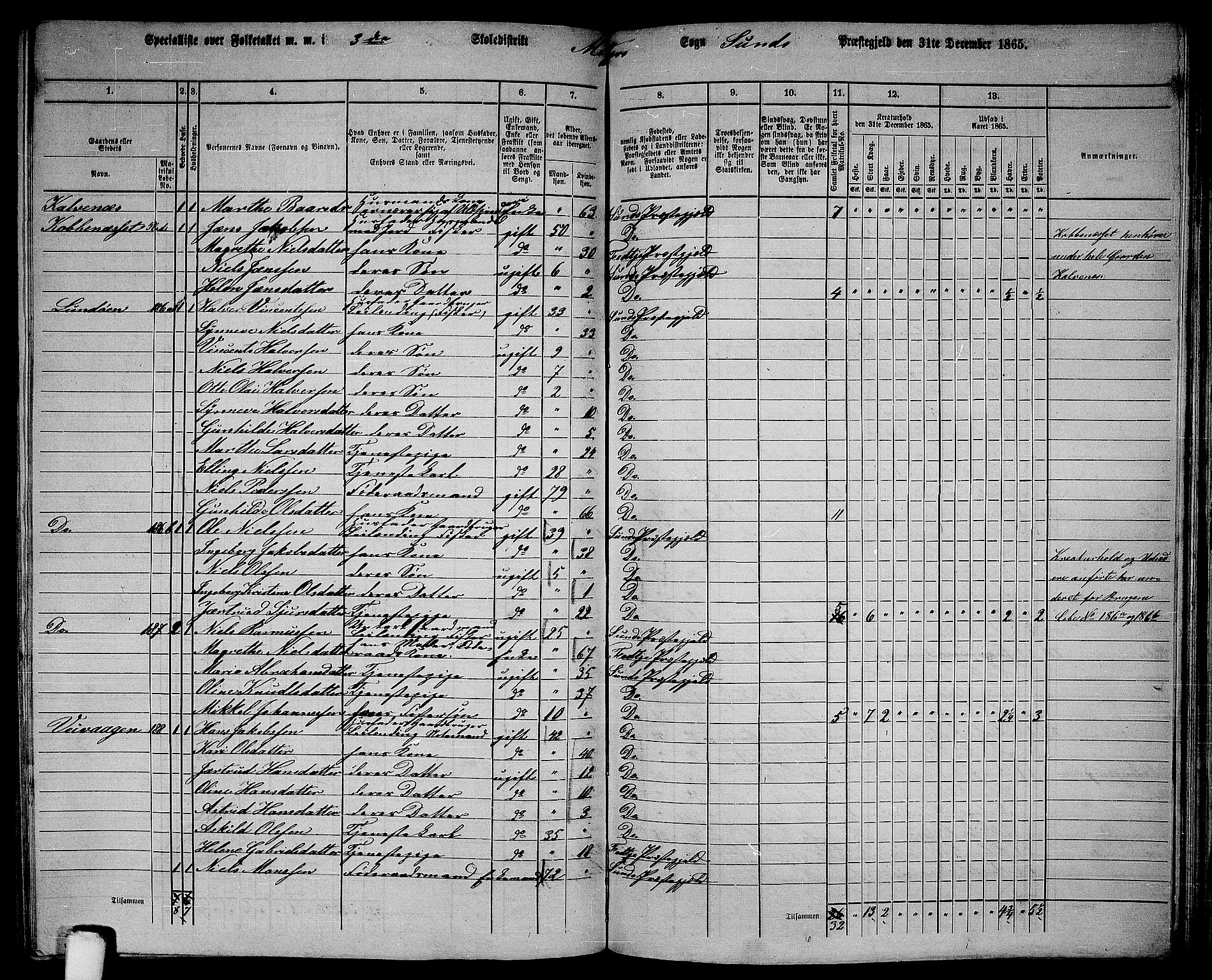 RA, Folketelling 1865 for 1245P Sund prestegjeld, 1865, s. 146