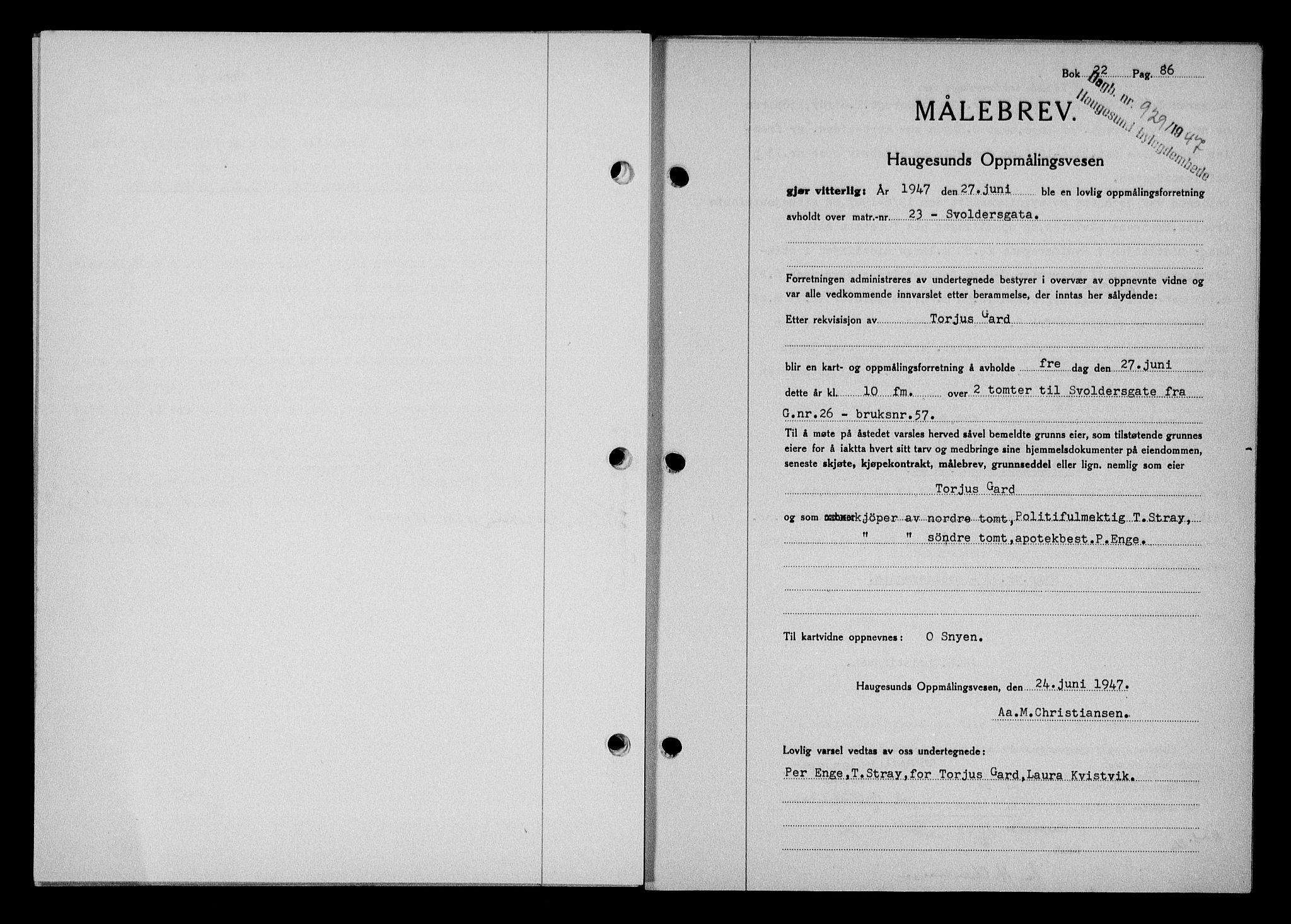 Haugesund tingrett, SAST/A-101415/01/II/IIC/L0063: Pantebok nr. A 4, 1946-1948, Dagboknr: 929/1947