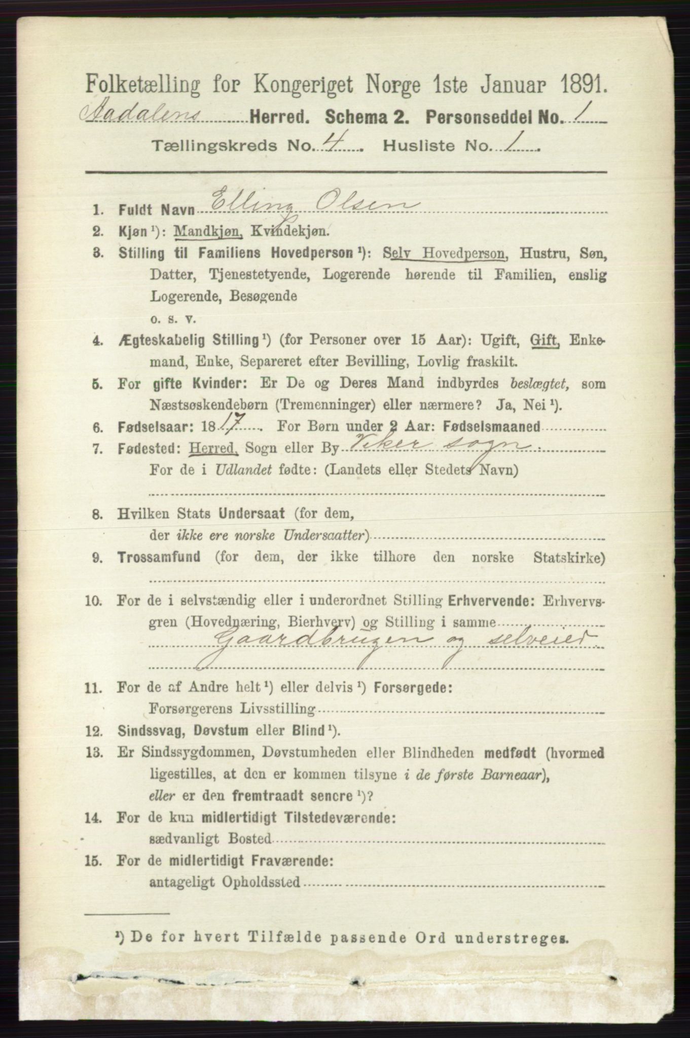 RA, Folketelling 1891 for 0614 Ådal herred, 1891, s. 1521