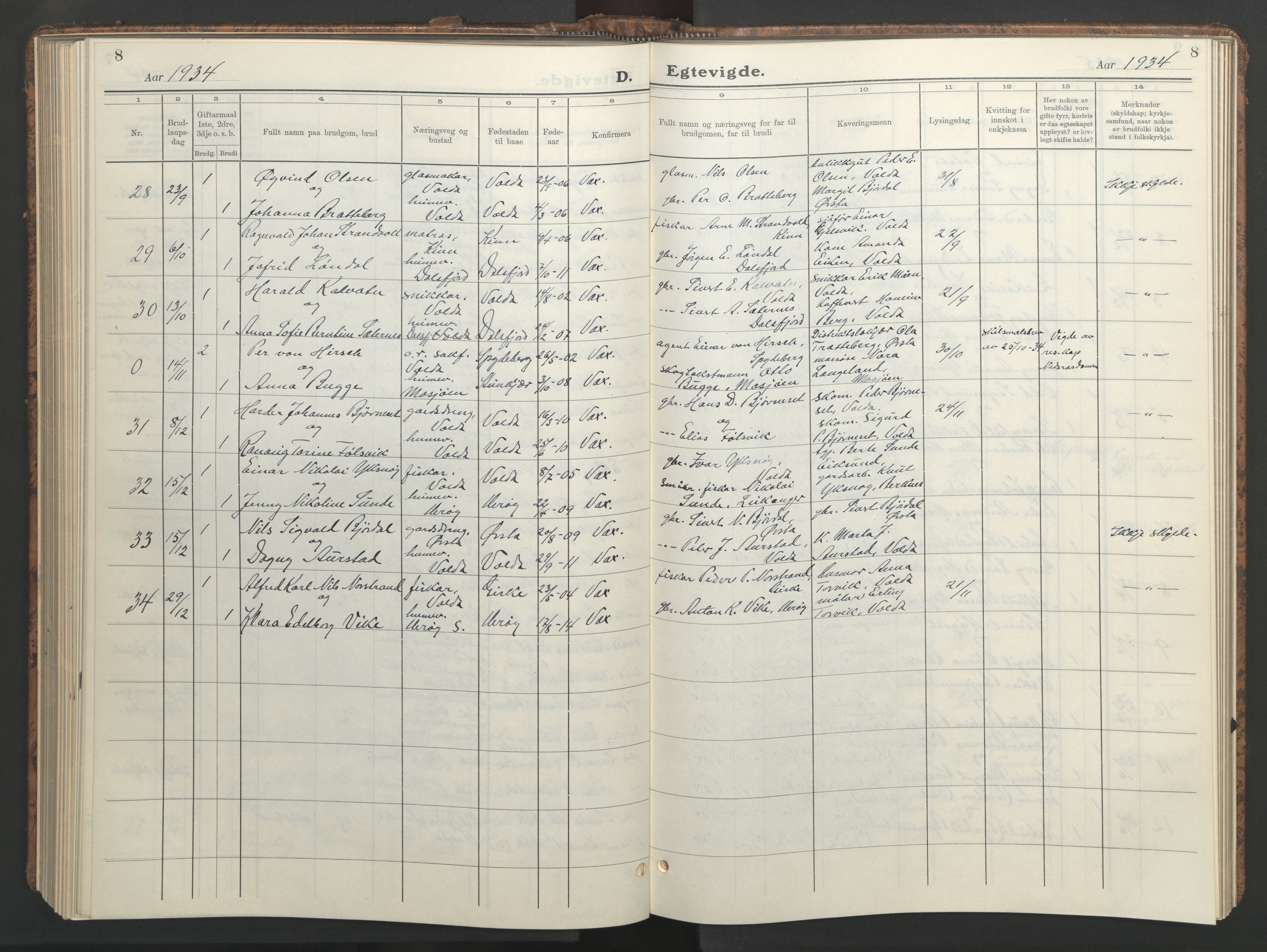 Ministerialprotokoller, klokkerbøker og fødselsregistre - Møre og Romsdal, AV/SAT-A-1454/511/L0161: Klokkerbok nr. 511C07, 1933-1948, s. 8