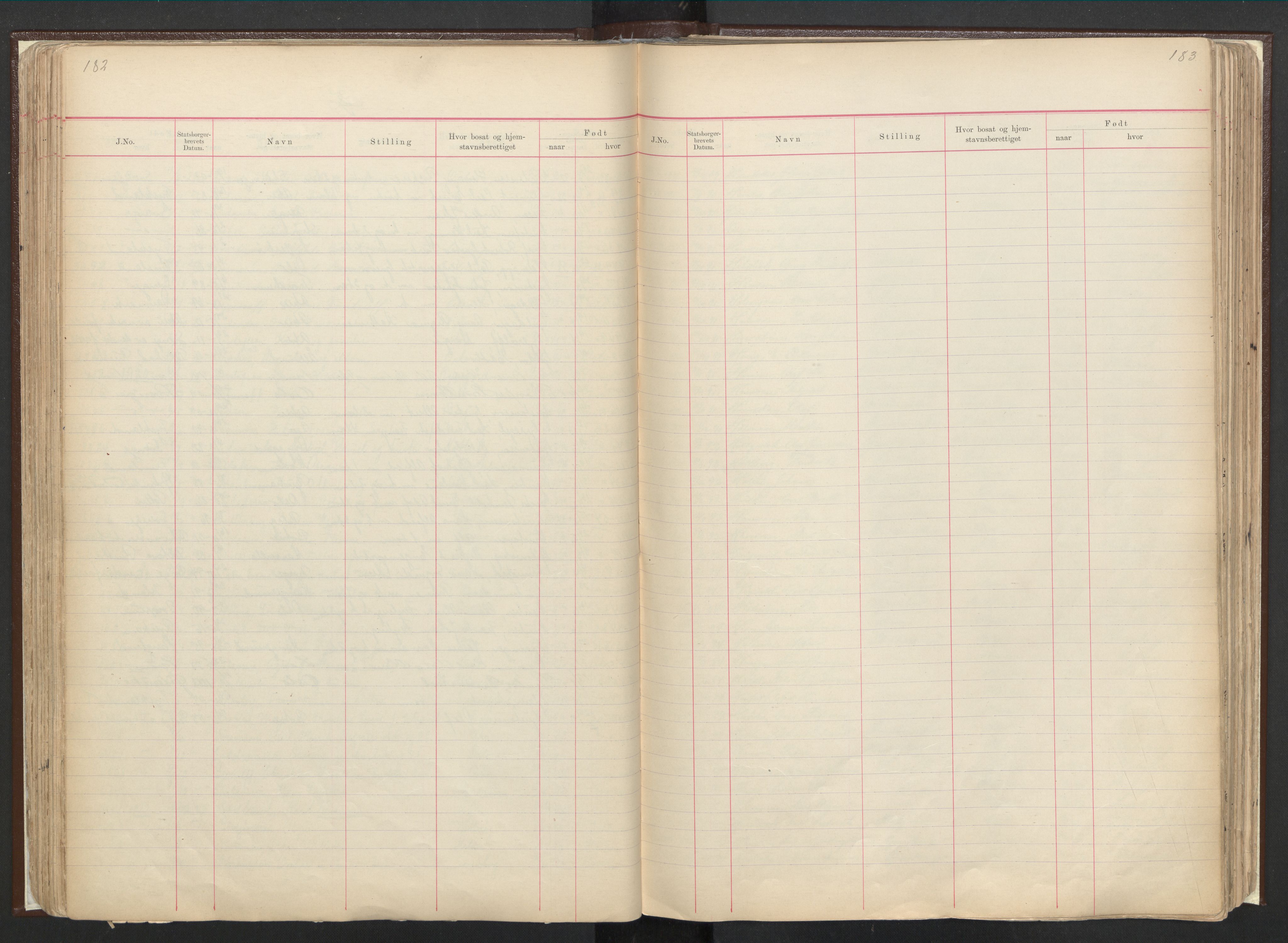 Justisdepartementet, 3. politikontor P3, AV/RA-S-1051/C/Cc/L0001: Journal over statsborgersaker, 1891-1946, s. 182-183