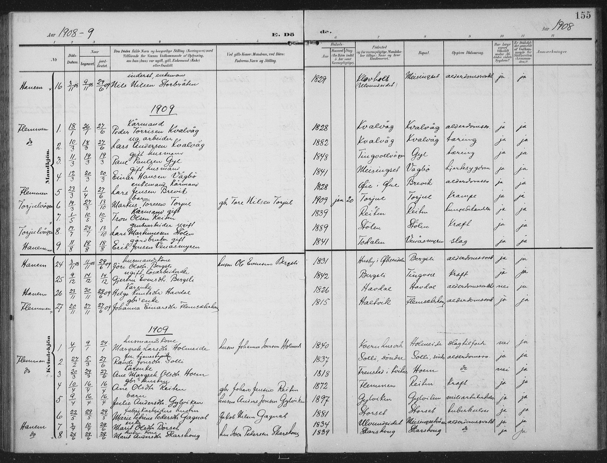 Ministerialprotokoller, klokkerbøker og fødselsregistre - Møre og Romsdal, SAT/A-1454/586/L0989: Ministerialbok nr. 586A15, 1906-1915, s. 155
