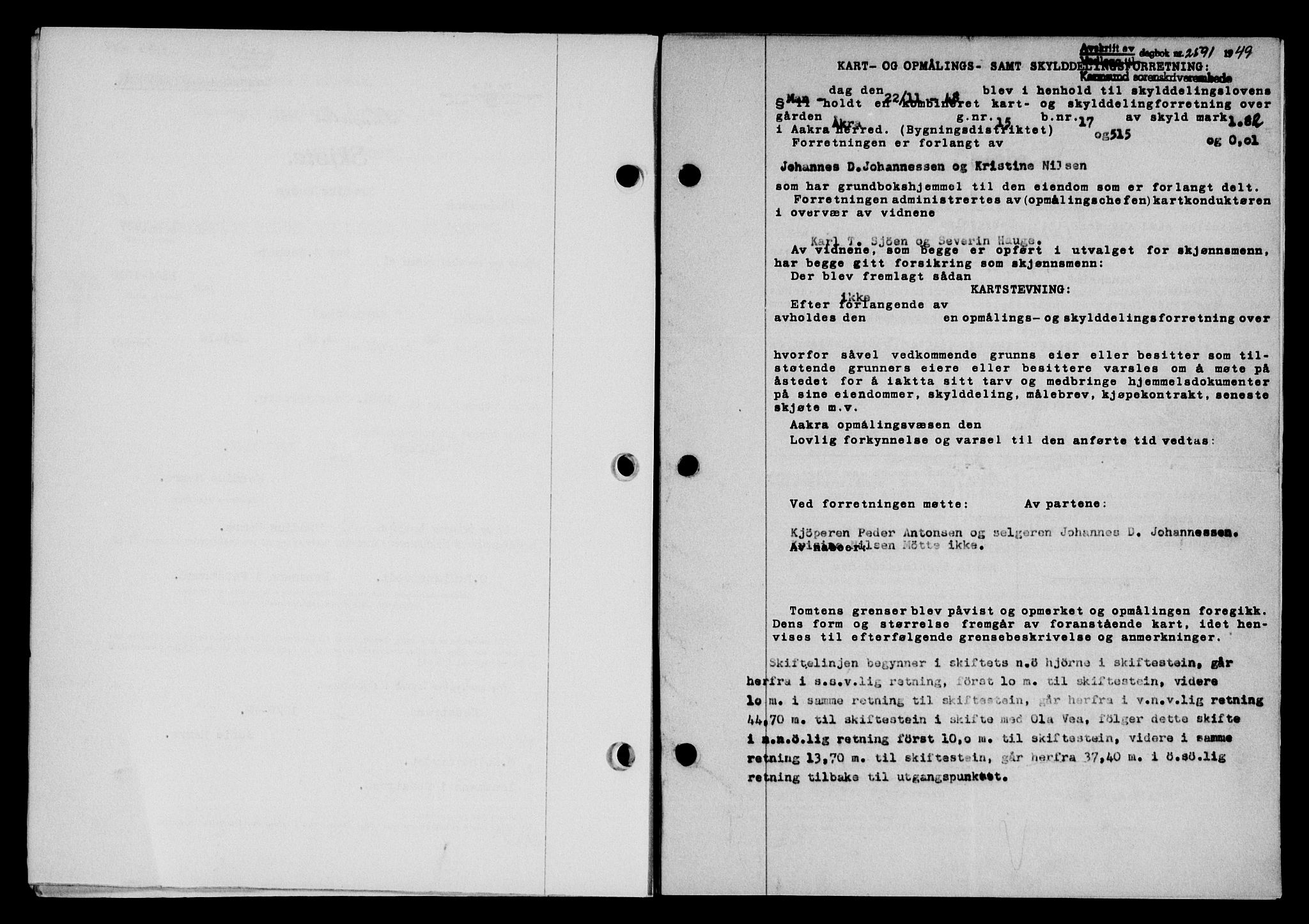 Karmsund sorenskriveri, SAST/A-100311/01/II/IIB/L0097: Pantebok nr. 77A, 1949-1949, Dagboknr: 2591/1949