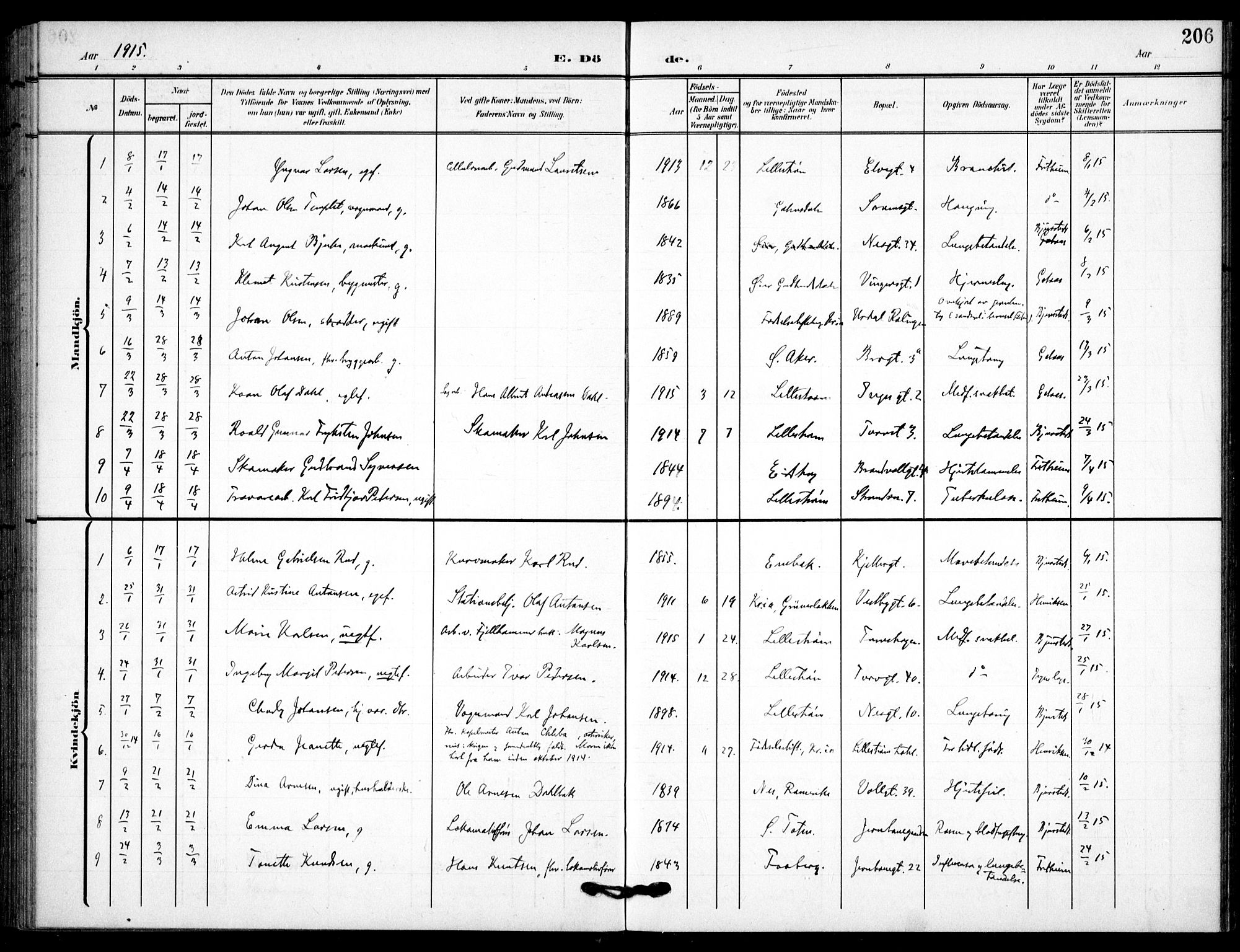 Skedsmo prestekontor Kirkebøker, SAO/A-10033a/F/Fc/L0001: Ministerialbok nr. III 1, 1908-1916, s. 206