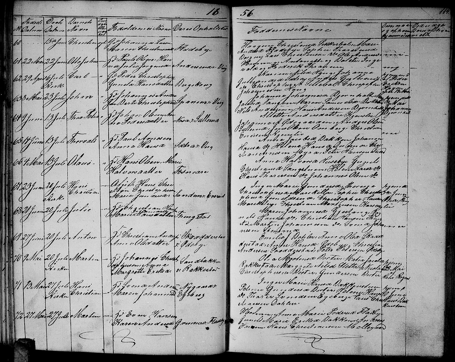 Enebakk prestekontor Kirkebøker, AV/SAO-A-10171c/G/Ga/L0004: Klokkerbok nr. I 4, 1850-1866, s. 114