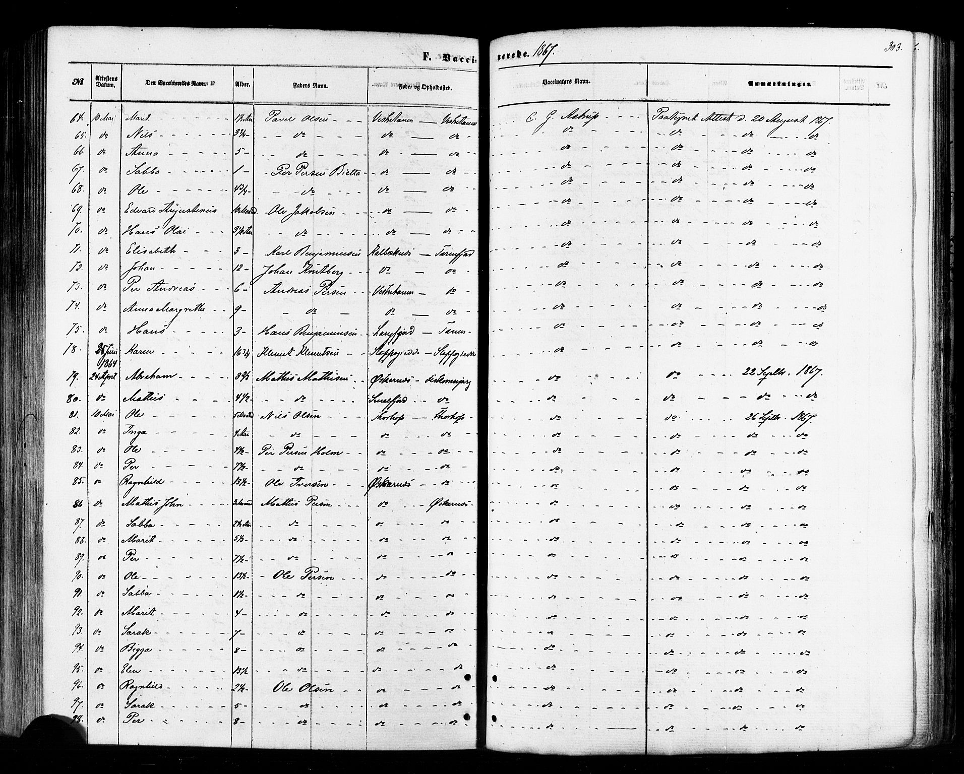 Tana sokneprestkontor, AV/SATØ-S-1334/H/Ha/L0002kirke: Ministerialbok nr. 2 /1, 1861-1877, s. 303