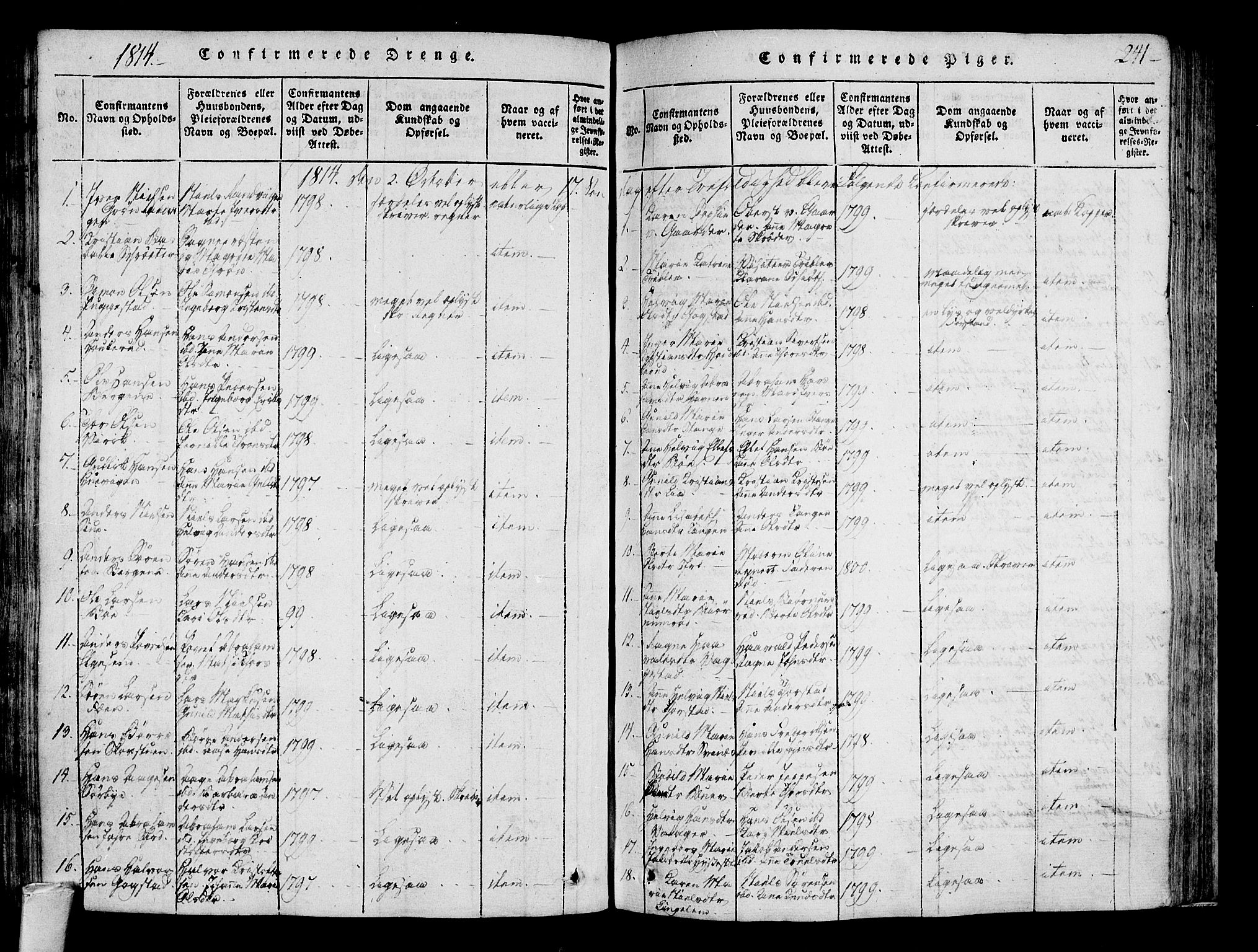Sandar kirkebøker, AV/SAKO-A-243/F/Fa/L0004: Ministerialbok nr. 4, 1814-1832, s. 241