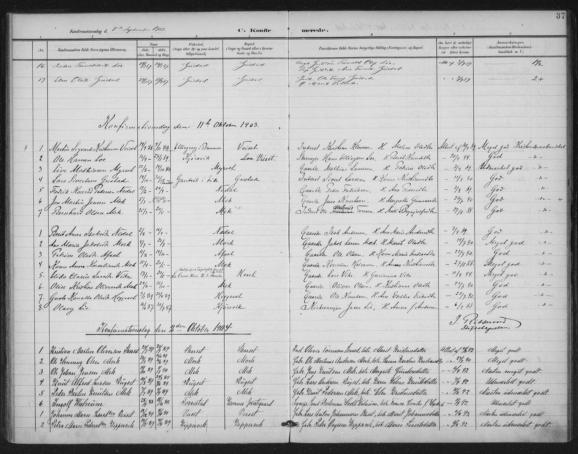 Ministerialprotokoller, klokkerbøker og fødselsregistre - Møre og Romsdal, AV/SAT-A-1454/568/L0810: Ministerialbok nr. 568A14, 1901-1915, s. 37