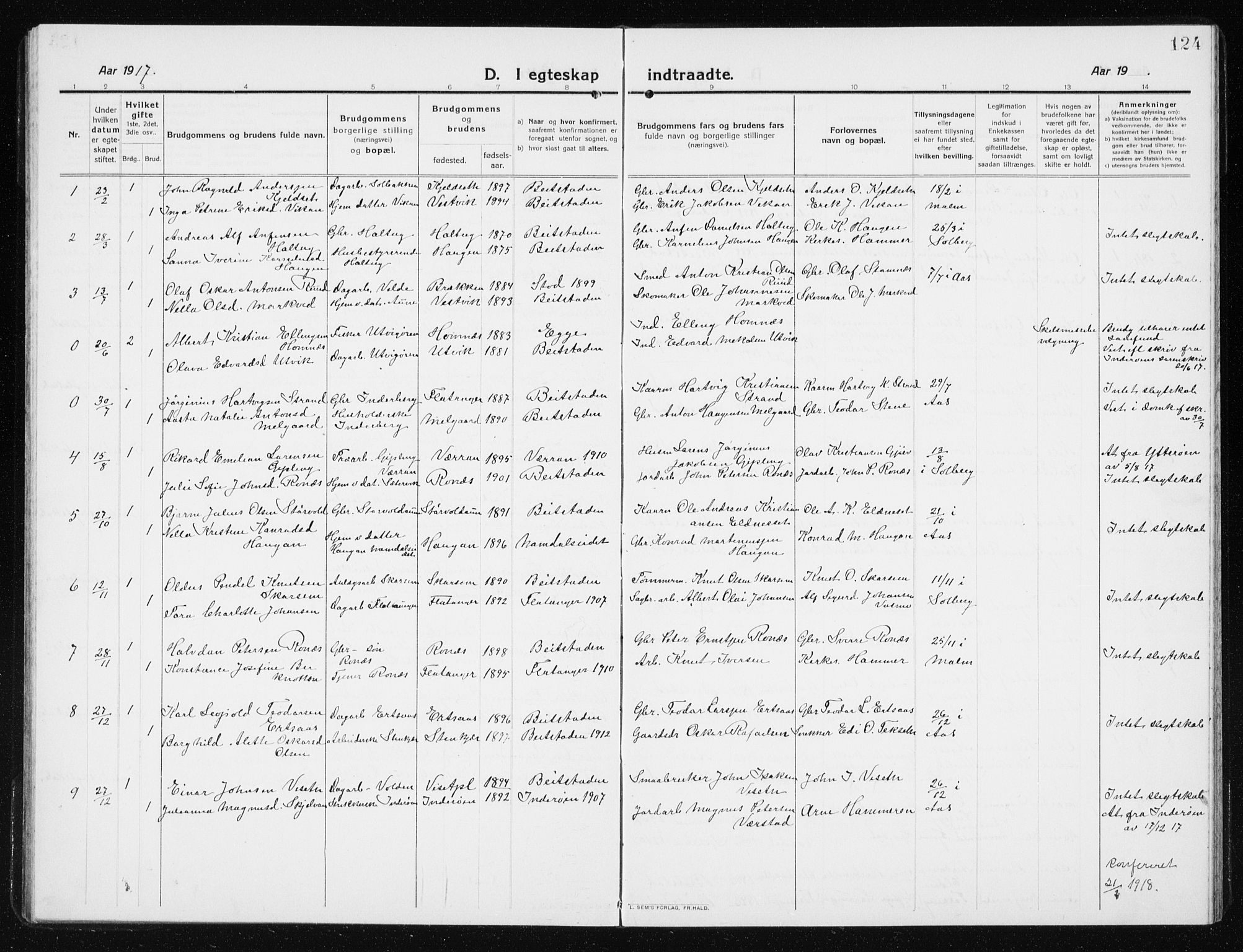 Ministerialprotokoller, klokkerbøker og fødselsregistre - Nord-Trøndelag, AV/SAT-A-1458/741/L0402: Klokkerbok nr. 741C03, 1911-1926, s. 124