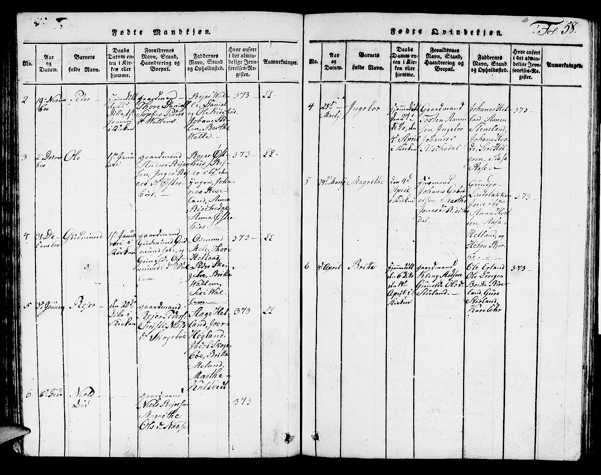 Hjelmeland sokneprestkontor, AV/SAST-A-101843/01/V/L0002: Klokkerbok nr. B 2, 1816-1841, s. 58