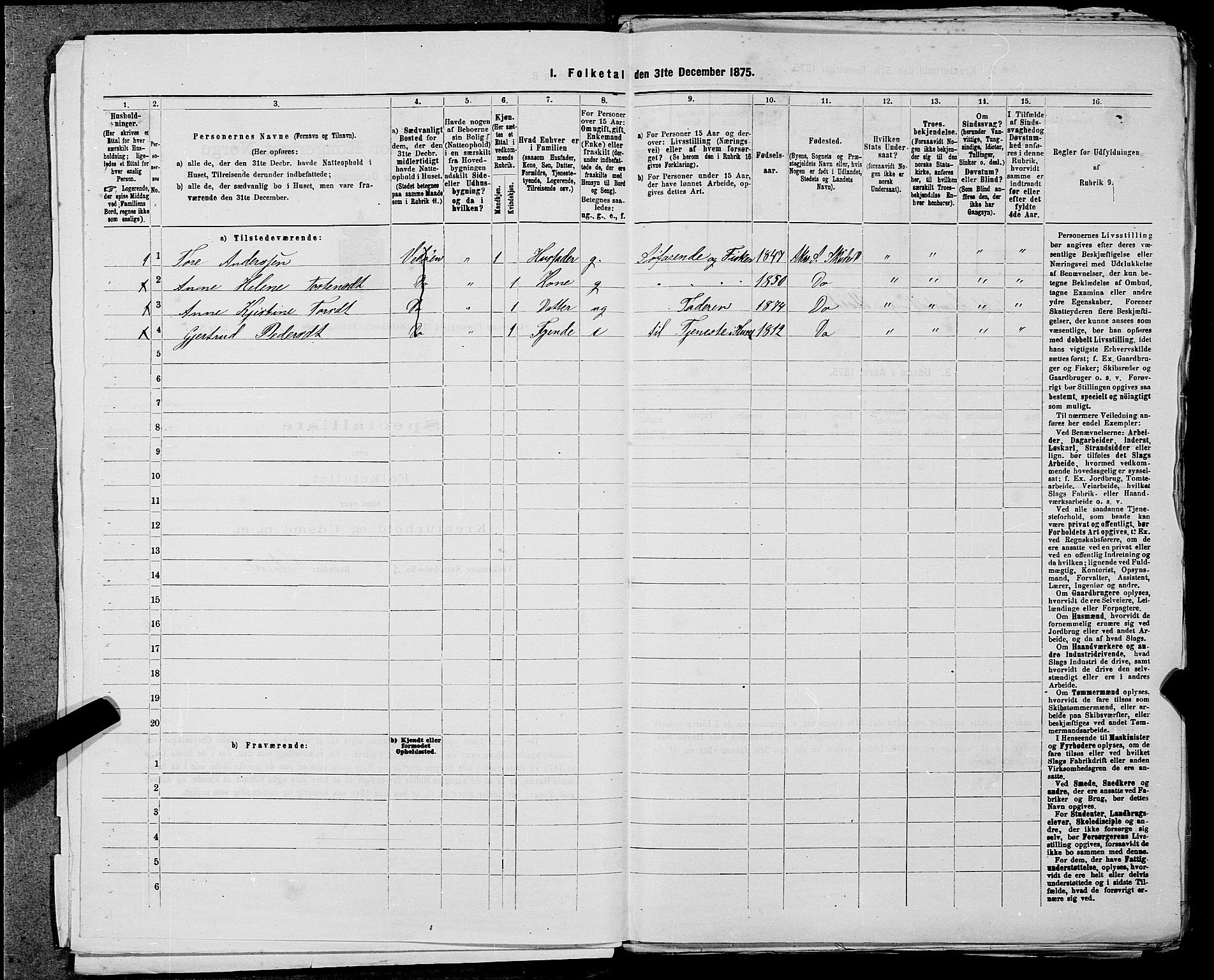 SAST, Folketelling 1875 for 1150L Skudenes prestegjeld, Falnes sokn, Åkra sokn og Ferkingstad sokn, 1875, s. 77