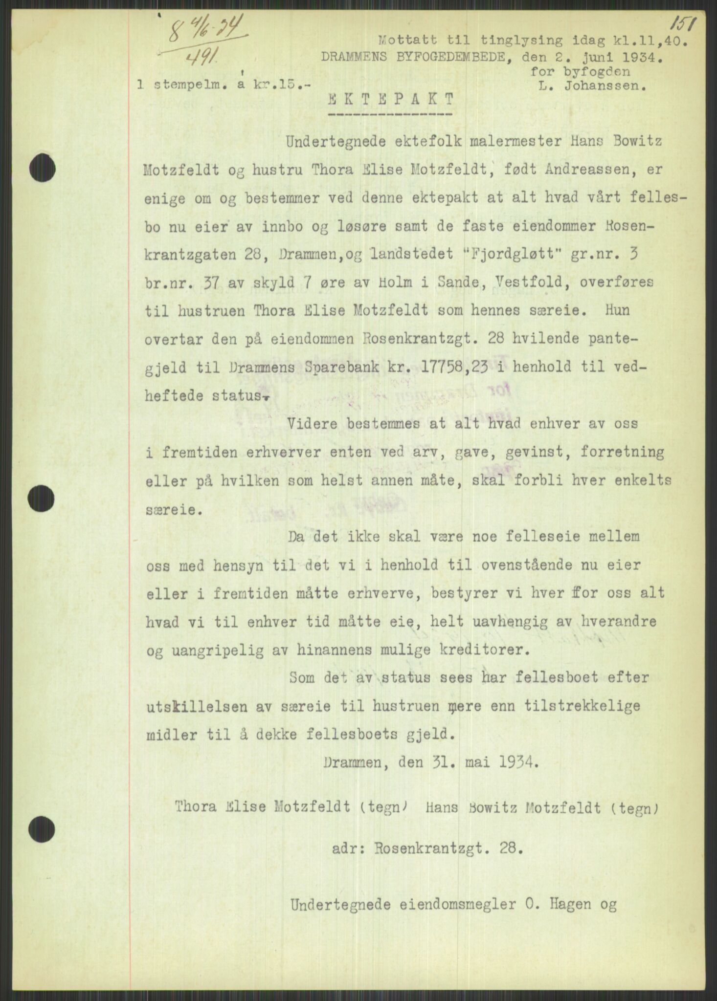 Oslo byskriverembete, AV/SAO-A-10227/2/G/Gb/L0039: Tinglyste ektepakter, Buskerud, bind 2-3, 1934-1943