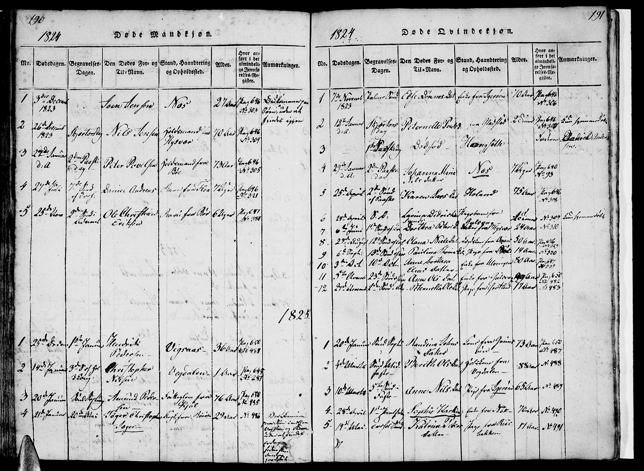 Ministerialprotokoller, klokkerbøker og fødselsregistre - Nordland, AV/SAT-A-1459/816/L0239: Ministerialbok nr. 816A05, 1820-1845, s. 190-191