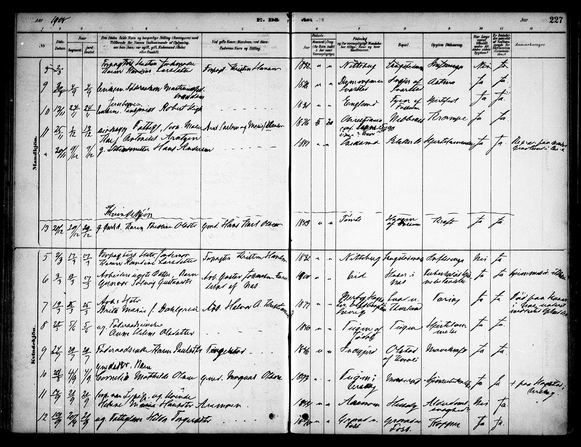 Aurskog prestekontor Kirkebøker, AV/SAO-A-10304a/F/Fb/L0001: Ministerialbok nr. II 1, 1878-1909, s. 227