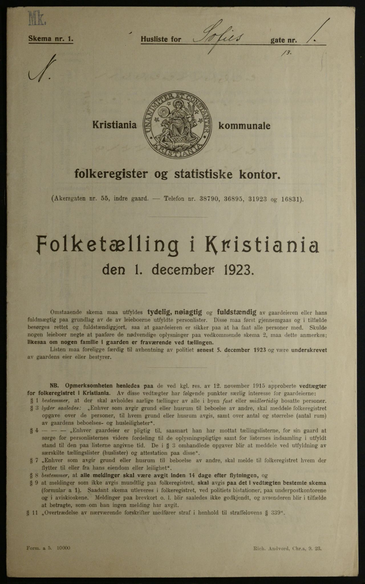 OBA, Kommunal folketelling 1.12.1923 for Kristiania, 1923, s. 108803