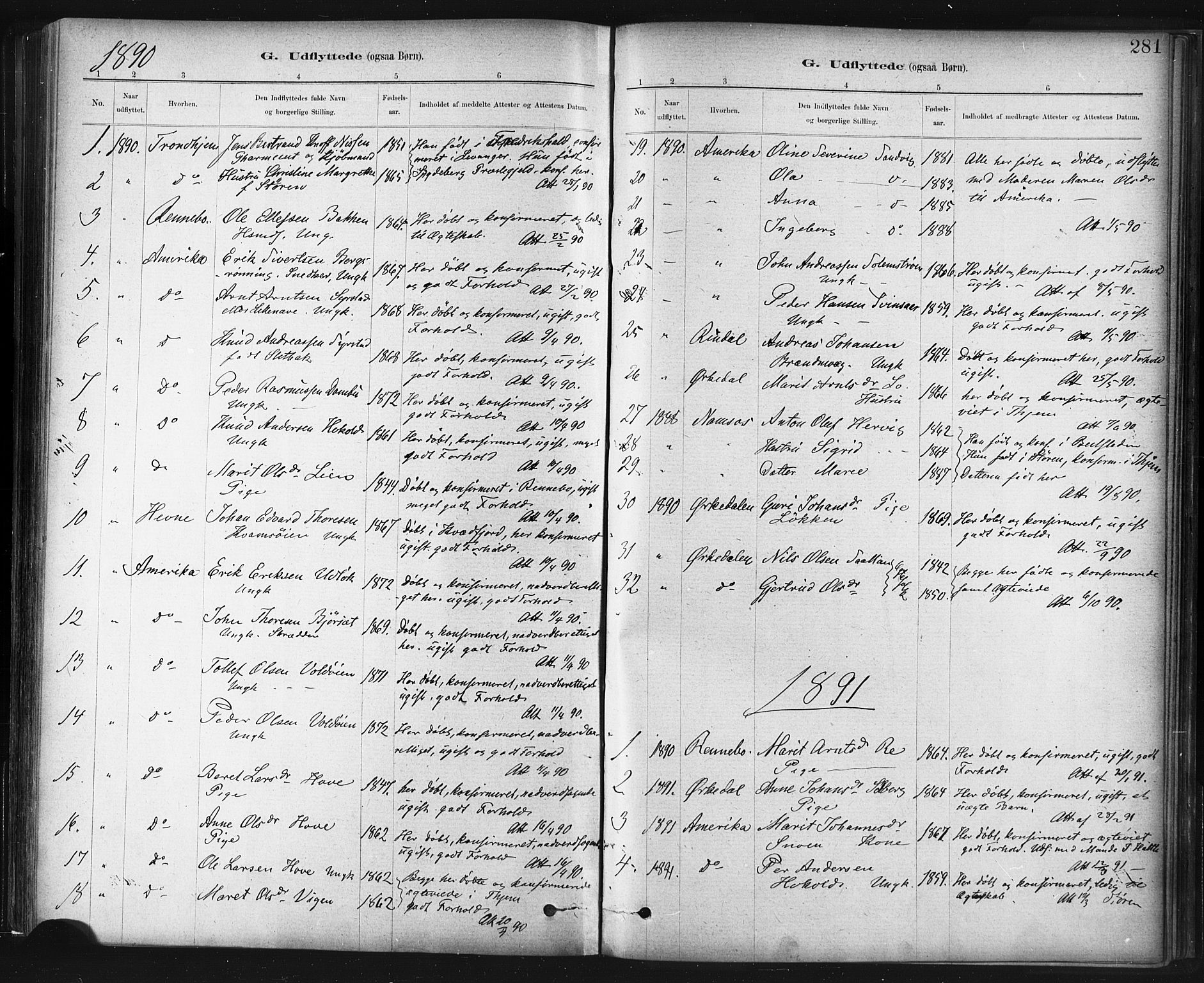 Ministerialprotokoller, klokkerbøker og fødselsregistre - Sør-Trøndelag, SAT/A-1456/672/L0857: Ministerialbok nr. 672A09, 1882-1893, s. 281