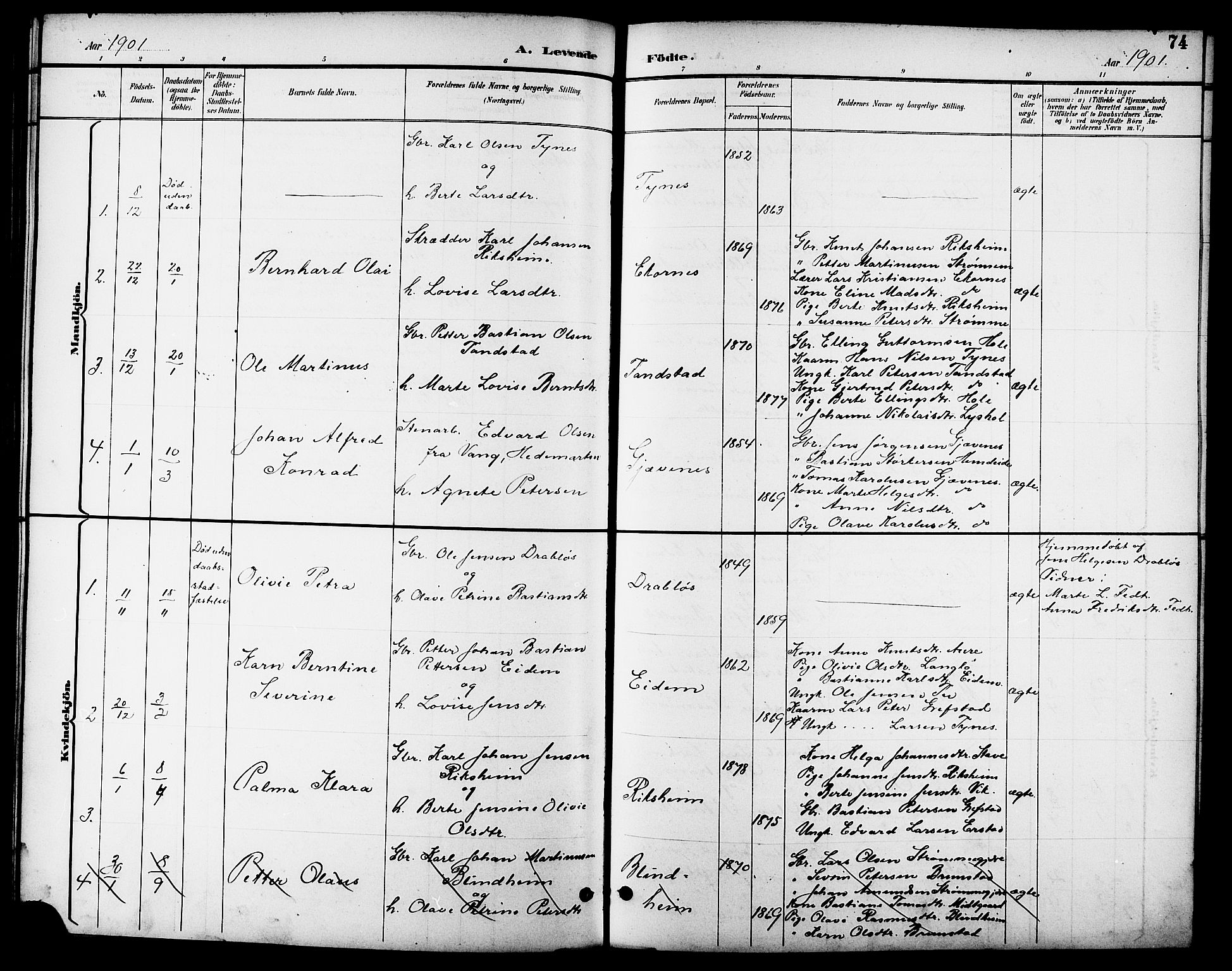 Ministerialprotokoller, klokkerbøker og fødselsregistre - Møre og Romsdal, SAT/A-1454/523/L0340: Klokkerbok nr. 523C03, 1892-1902, s. 74