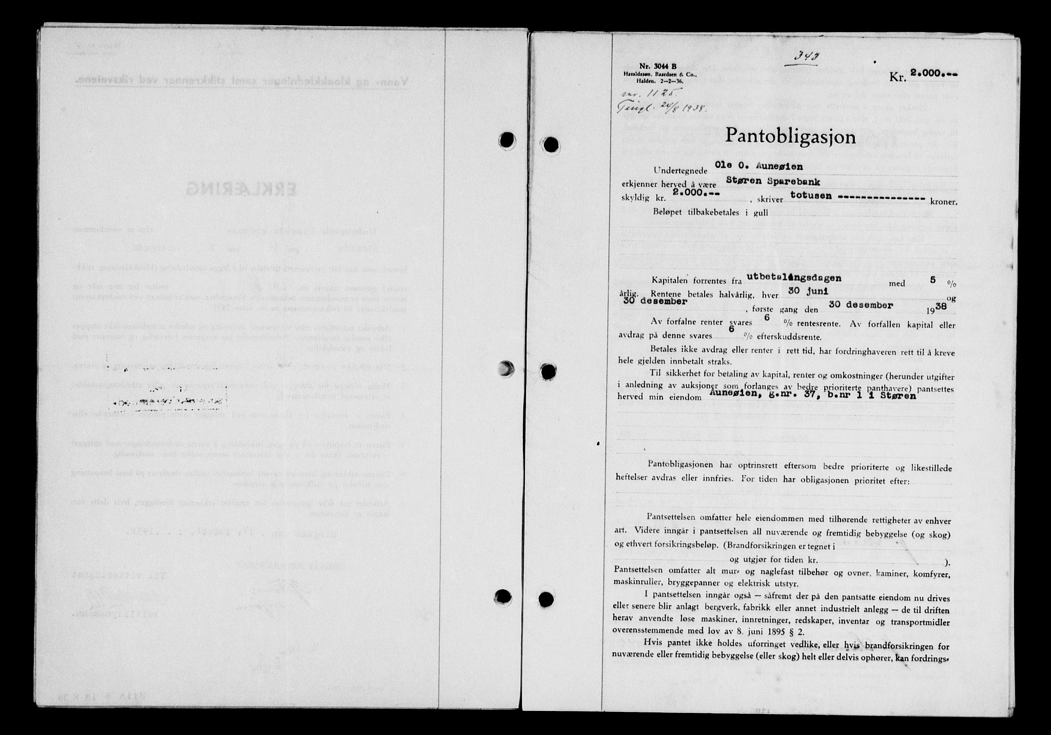 Gauldal sorenskriveri, SAT/A-0014/1/2/2C/L0049: Pantebok nr. 53, 1938-1938, Dagboknr: 1125/1938