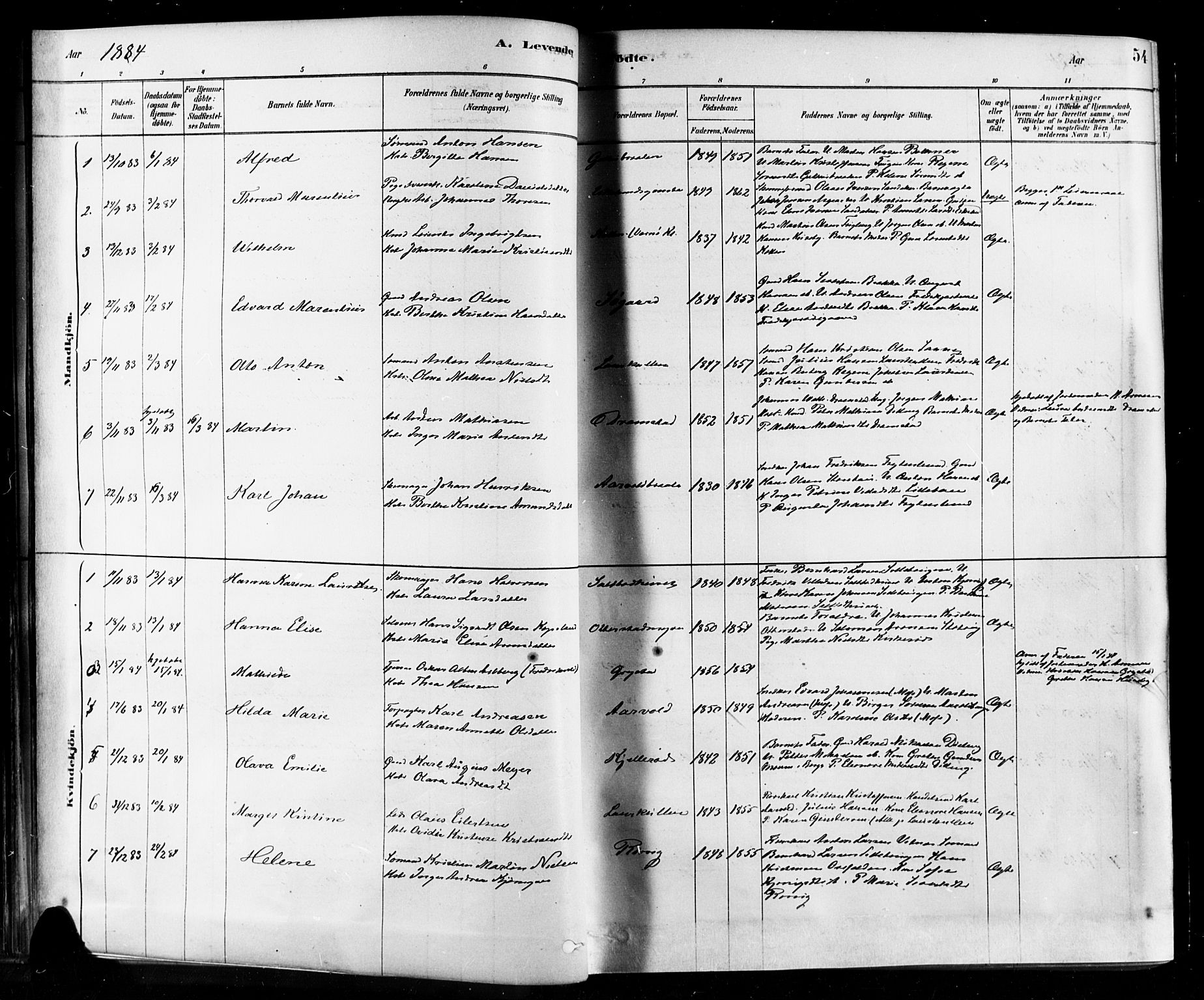 Rygge prestekontor Kirkebøker, SAO/A-10084b/F/Fa/L0007: Ministerialbok nr. 7, 1878-1904, s. 54