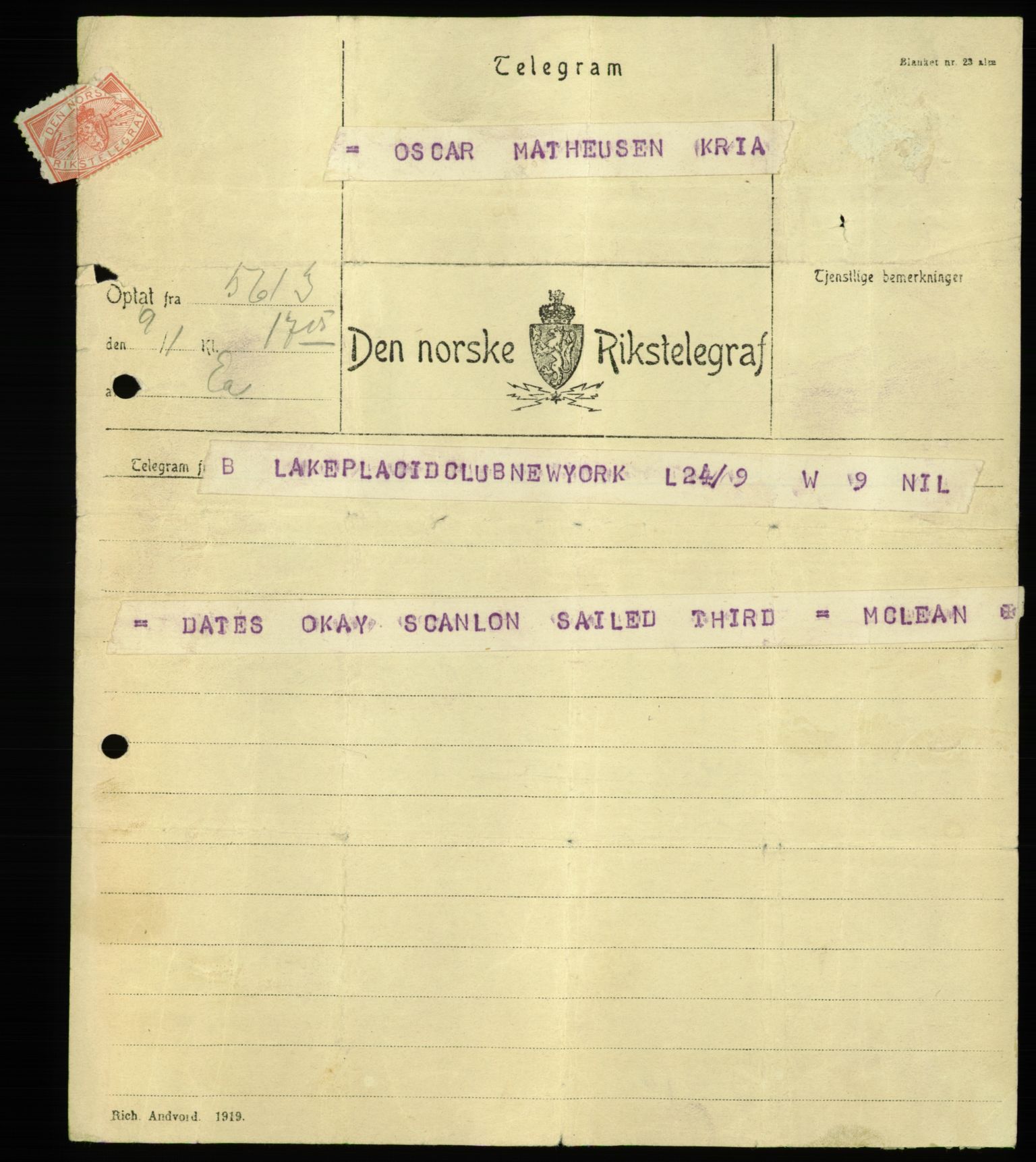 Mathisen, Oscar Wilhelm, AV/RA-PA-1912/Fa/L0001: Inngående korrespondanse, 1916-1954, s. 49