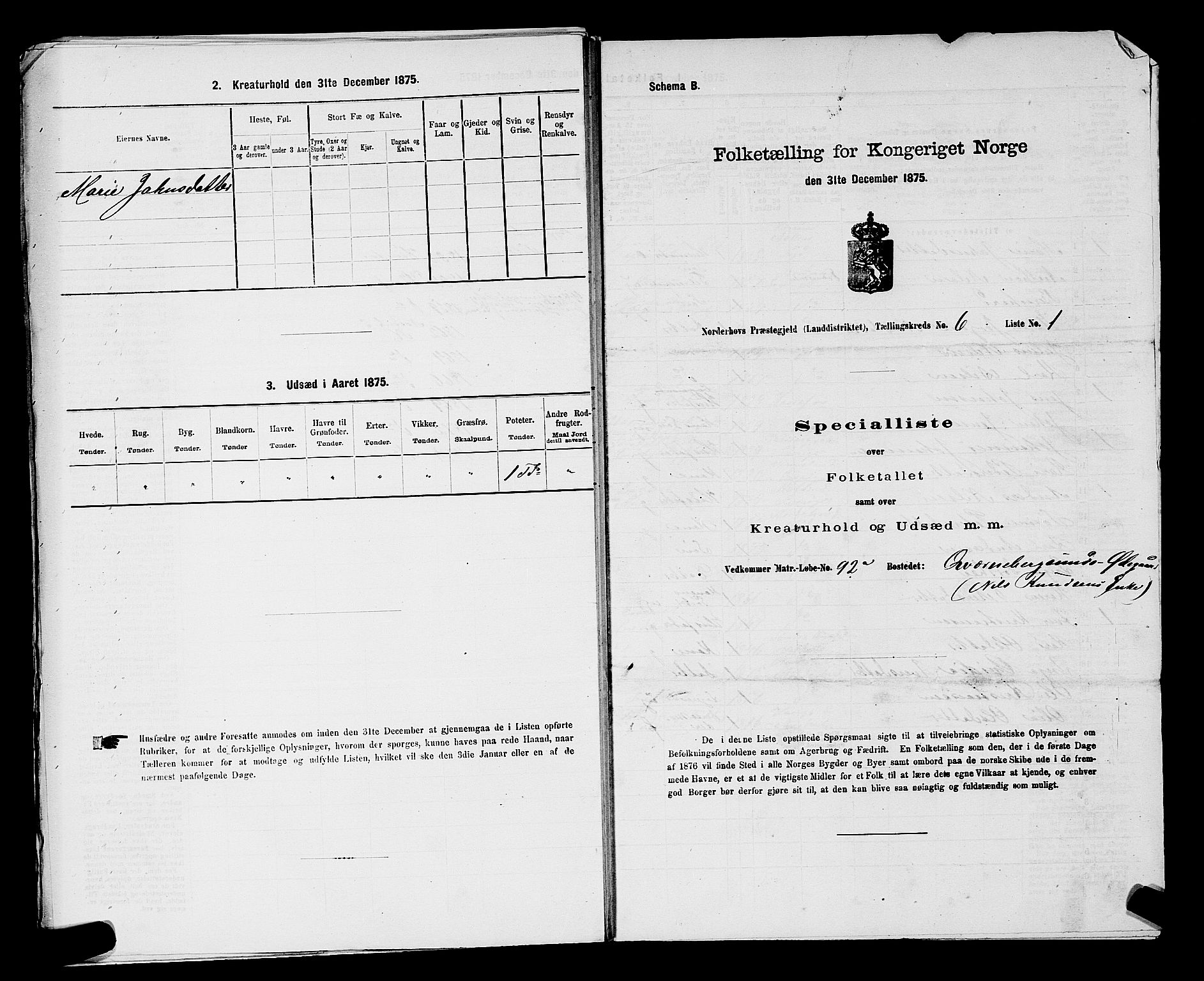 SAKO, Folketelling 1875 for 0613L Norderhov prestegjeld, Norderhov sokn, Haug sokn og Lunder sokn, 1875, s. 1223