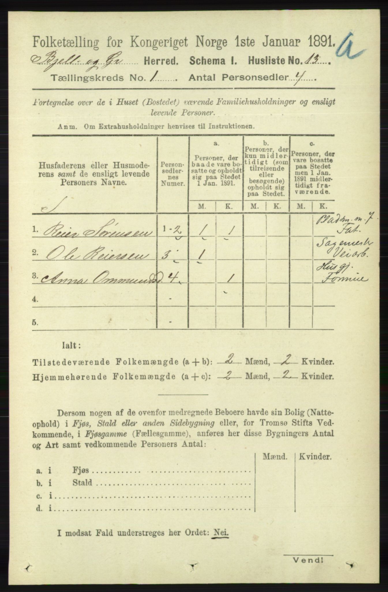 RA, Folketelling 1891 for 1024 Bjelland og Grindheim herred, 1891, s. 35