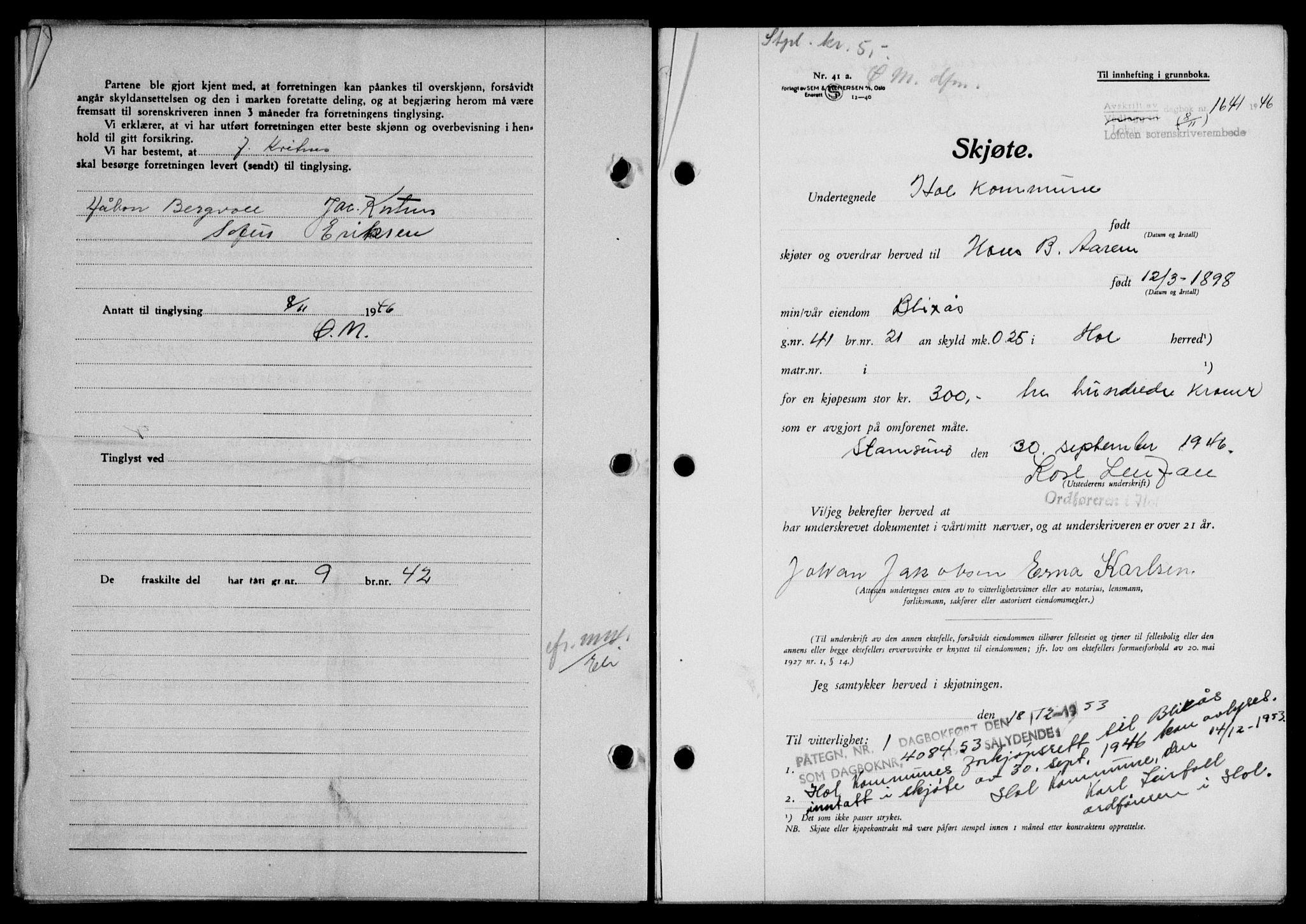 Lofoten sorenskriveri, SAT/A-0017/1/2/2C/L0015a: Pantebok nr. 15a, 1946-1947, Dagboknr: 1641/1946