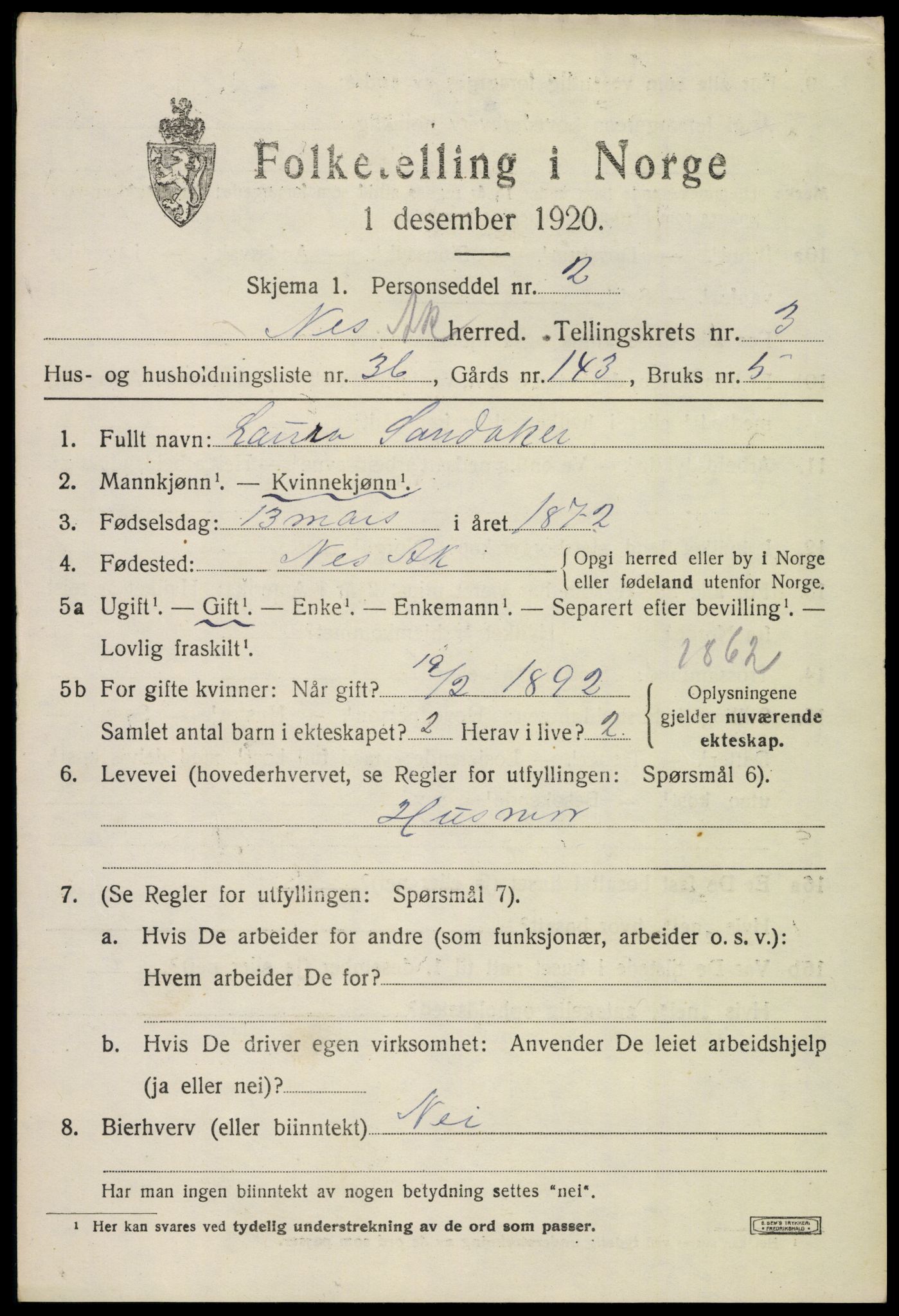 SAO, Folketelling 1920 for 0236 Nes herred, 1920, s. 6208