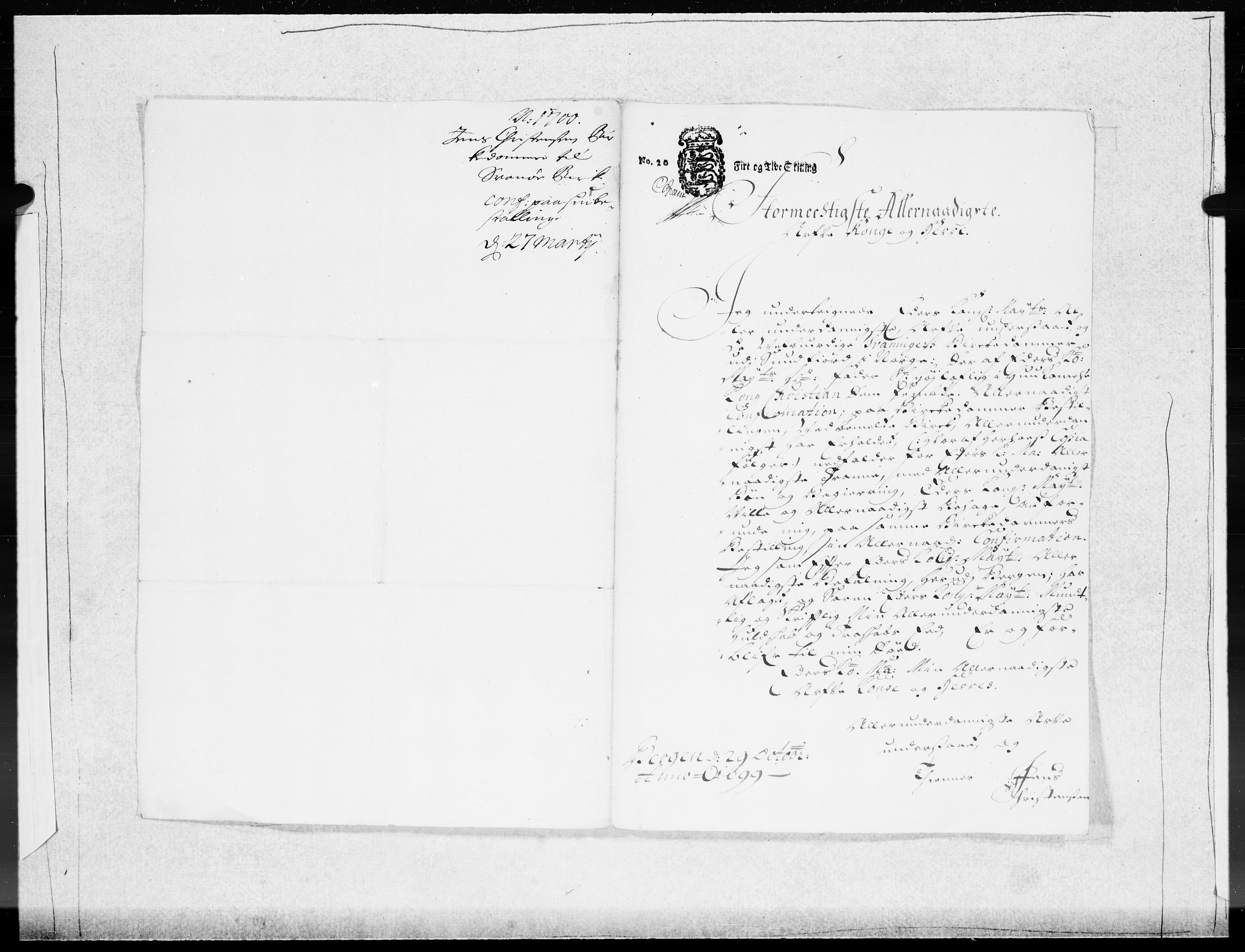 Danske Kanselli 1572-1799, AV/RA-EA-3023/F/Fc/Fcc/Fcca/L0050: Norske innlegg 1572-1799, 1700, s. 134