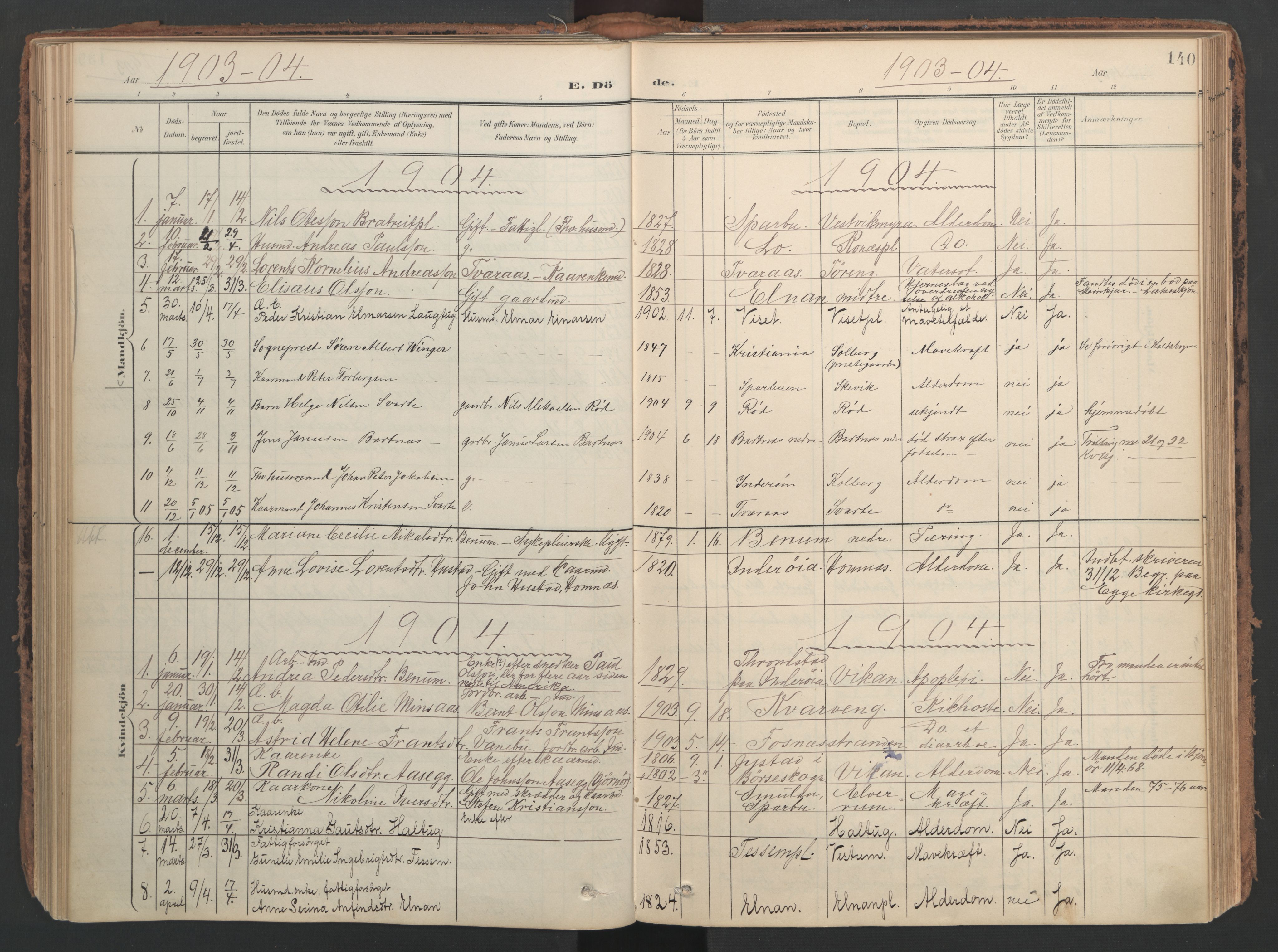 Ministerialprotokoller, klokkerbøker og fødselsregistre - Nord-Trøndelag, AV/SAT-A-1458/741/L0397: Ministerialbok nr. 741A11, 1901-1911, s. 140