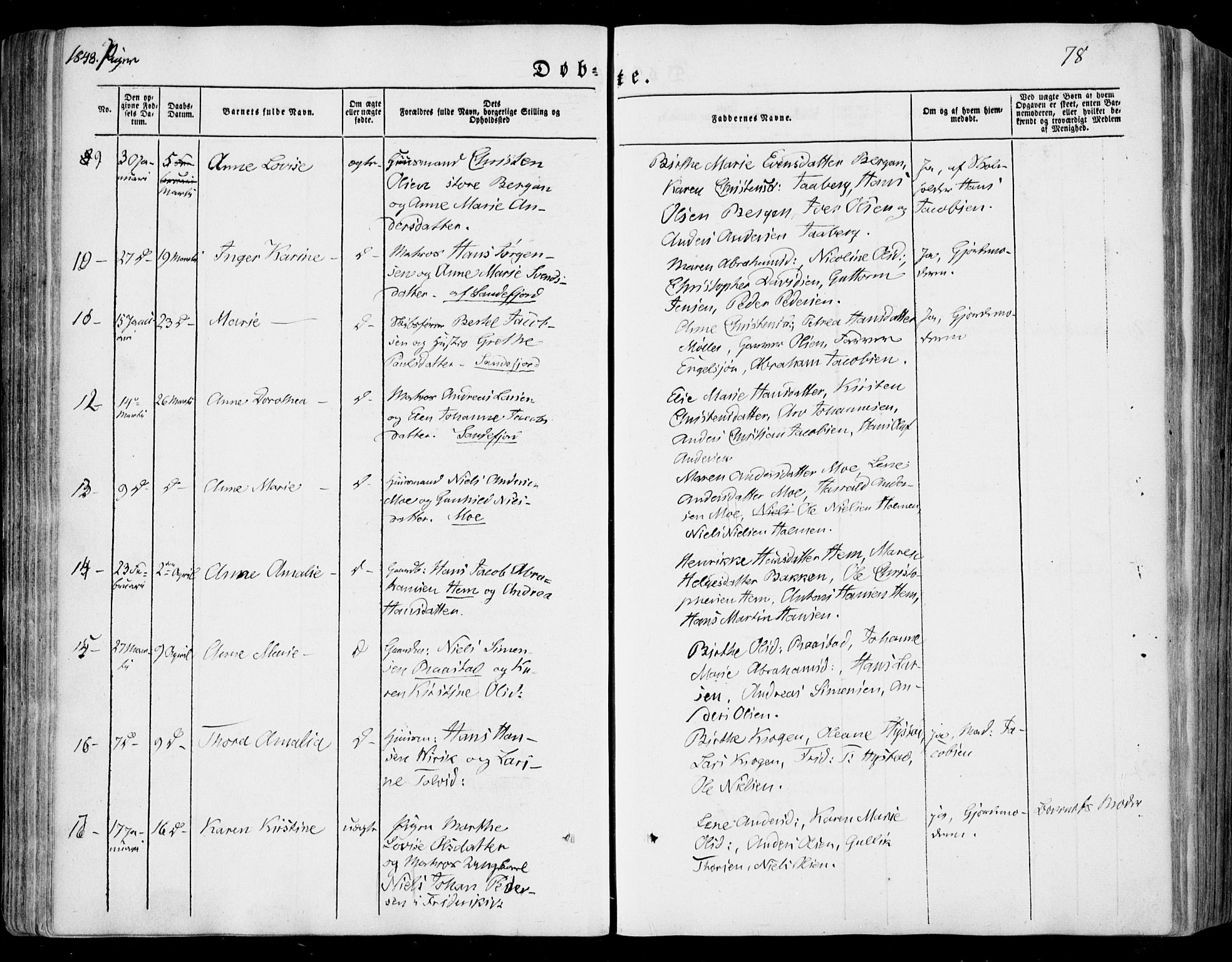 Sandar kirkebøker, AV/SAKO-A-243/F/Fa/L0006: Ministerialbok nr. 6, 1847-1860, s. 78