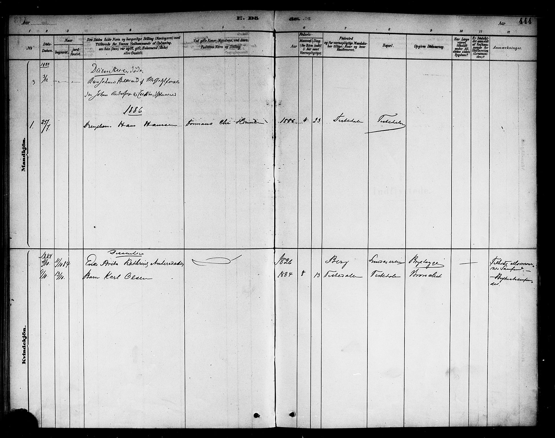 Berg prestekontor Kirkebøker, AV/SAO-A-10902/F/Fb/L0001: Ministerialbok nr. II 1, 1878-1887, s. 444